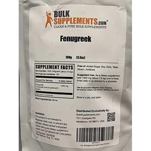 Bulksupplements.Com Organic Fenugreek Powder - From Fenugreek Seeds, Trigonella Foenum-Graecum, Fenugreek Supplement - Gluten Free, 1000Mg Per Serving, 100G (3.5 Oz) (Pack Of 1)