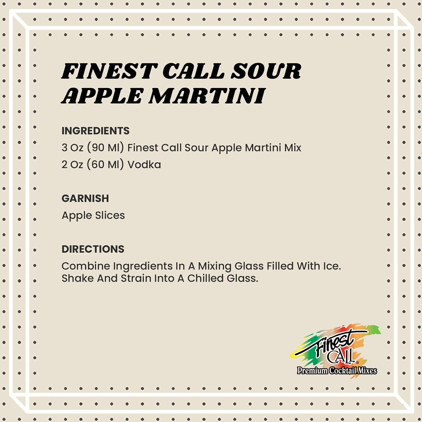 Finest Call Premium Sour Apple Martini Drink Mix, 1 Liter Bottle (33.8 Fl Oz), Pack Of 3