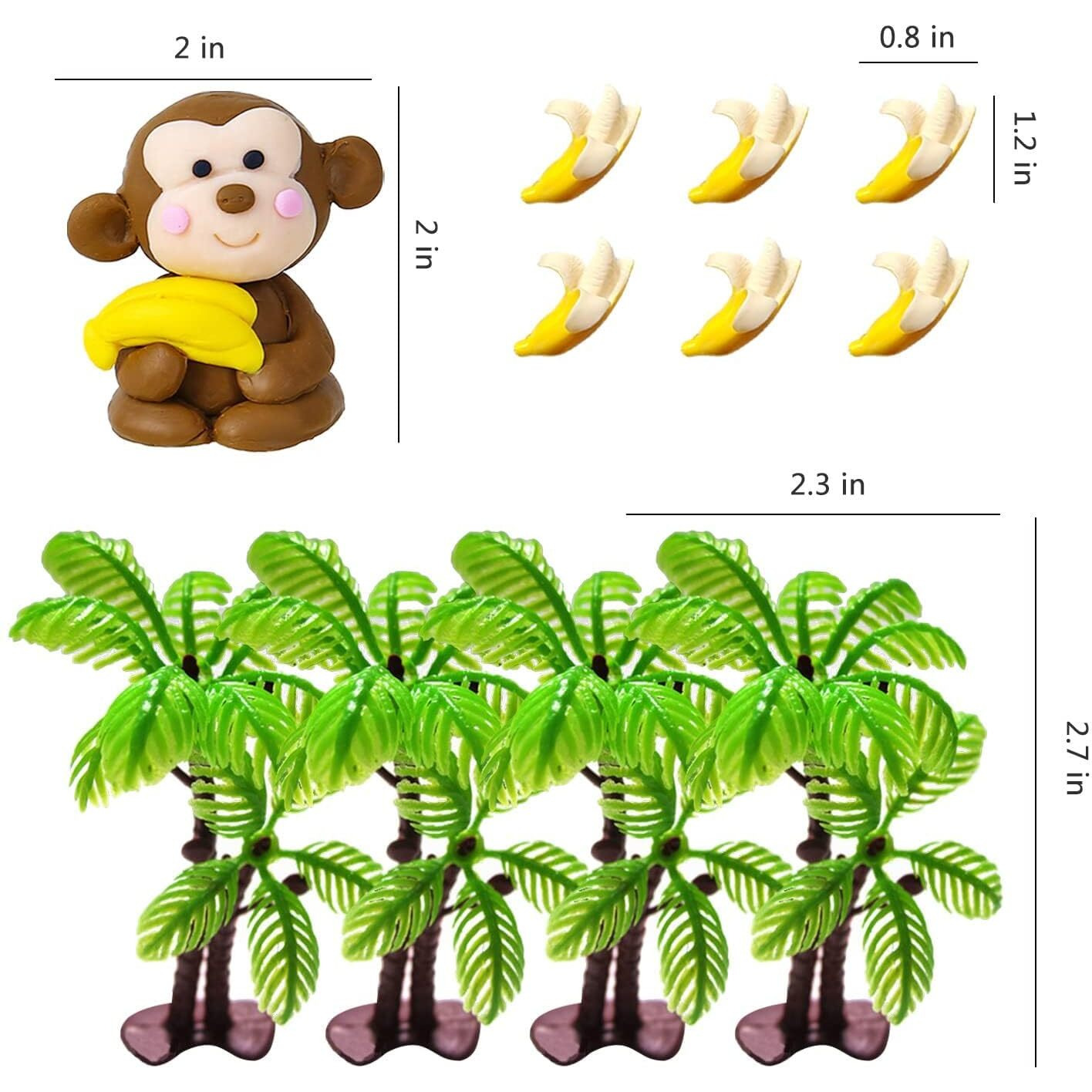 11 Pcs Monkey Cake Topper With Coconut Trees Banana Cake Decoration For Jungle Safari Animal Themed Birthday Baby Shower Party Supplies