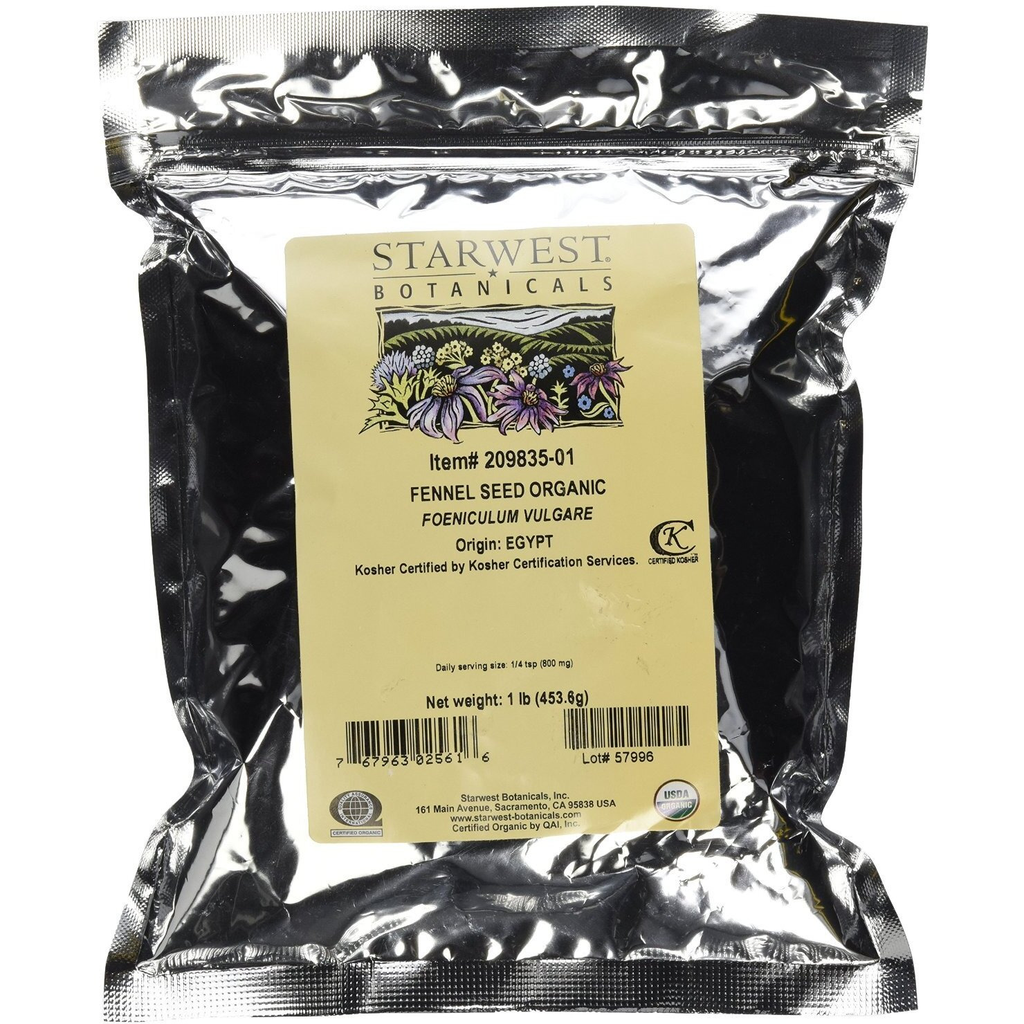 Starwest Botanicals Organic Fennel Seeds, 1 Pound
