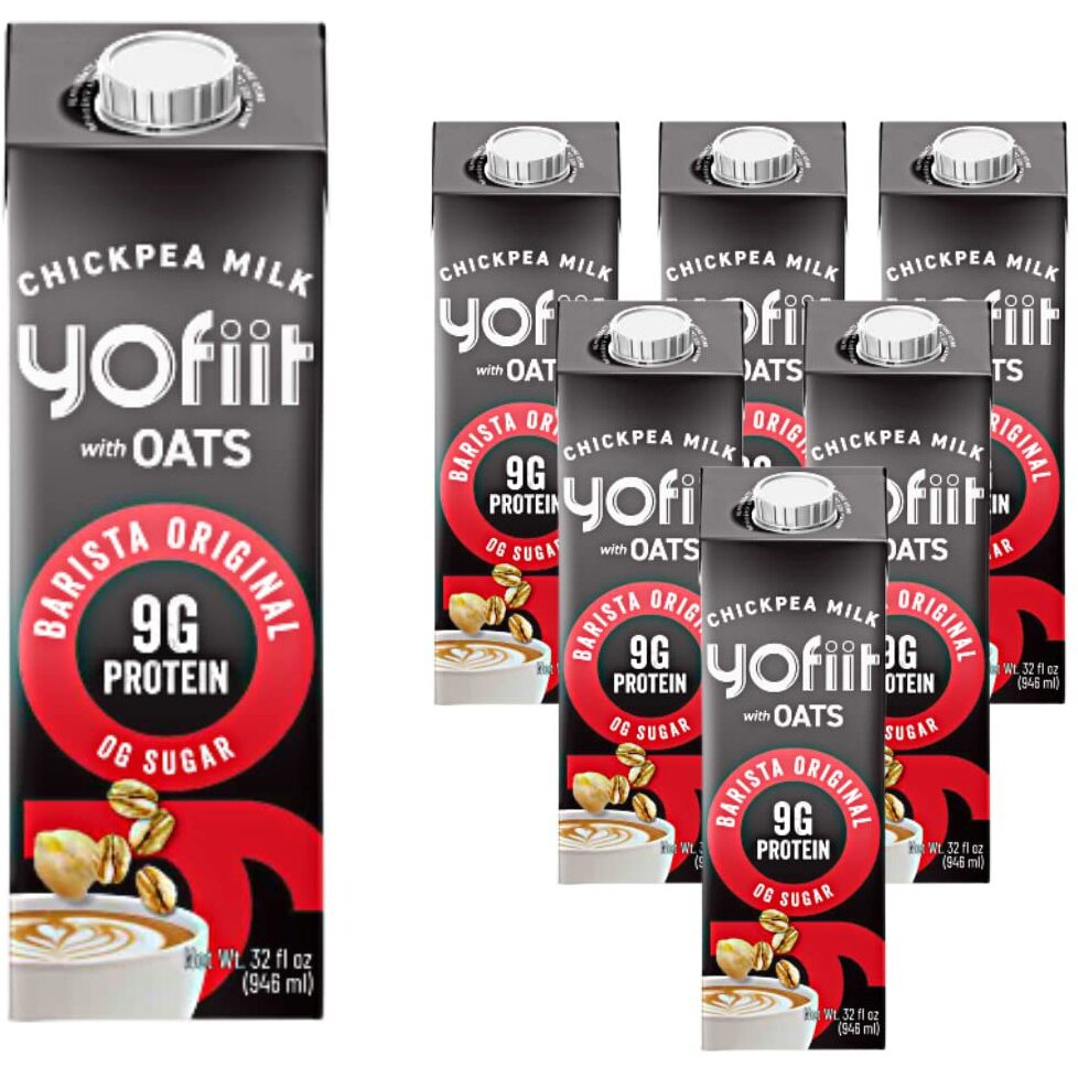Great Tasting, Frothy, Zero Sugar, Yofiit Barista Blend With Oats Non Dairy Milk Is The High Protein Coffee Vegan Creamer You Want, 9G Protein - Froths Well - Low Carb, High Protein, Shelf Stable Milk (6 Pack)