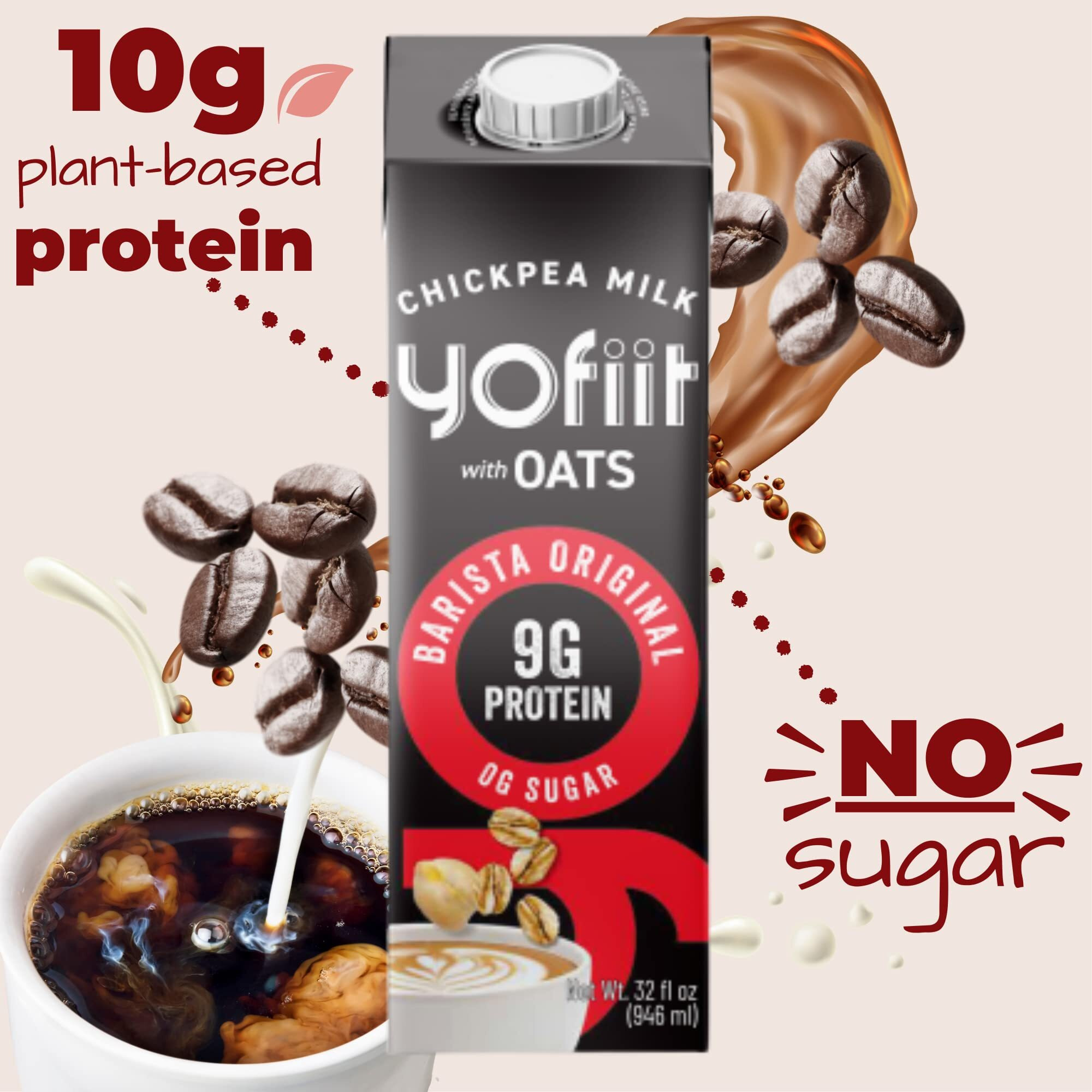 Great Tasting, Frothy, Zero Sugar, Yofiit Barista Blend With Oats Non Dairy Milk Is The High Protein Coffee Vegan Creamer You Want, 9G Protein - Froths Well - Low Carb, High Protein, Shelf Stable Milk (6 Pack)