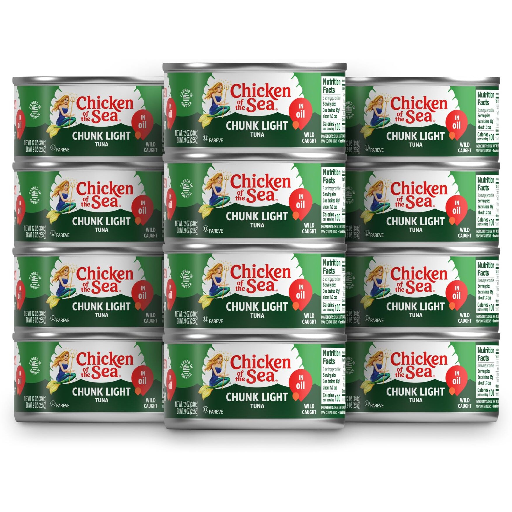 Chicken Of The Sea Chunk Light Tuna In Oil, Wild Caught Tuna, 12-Ounce Cans (Pack Of 12)
