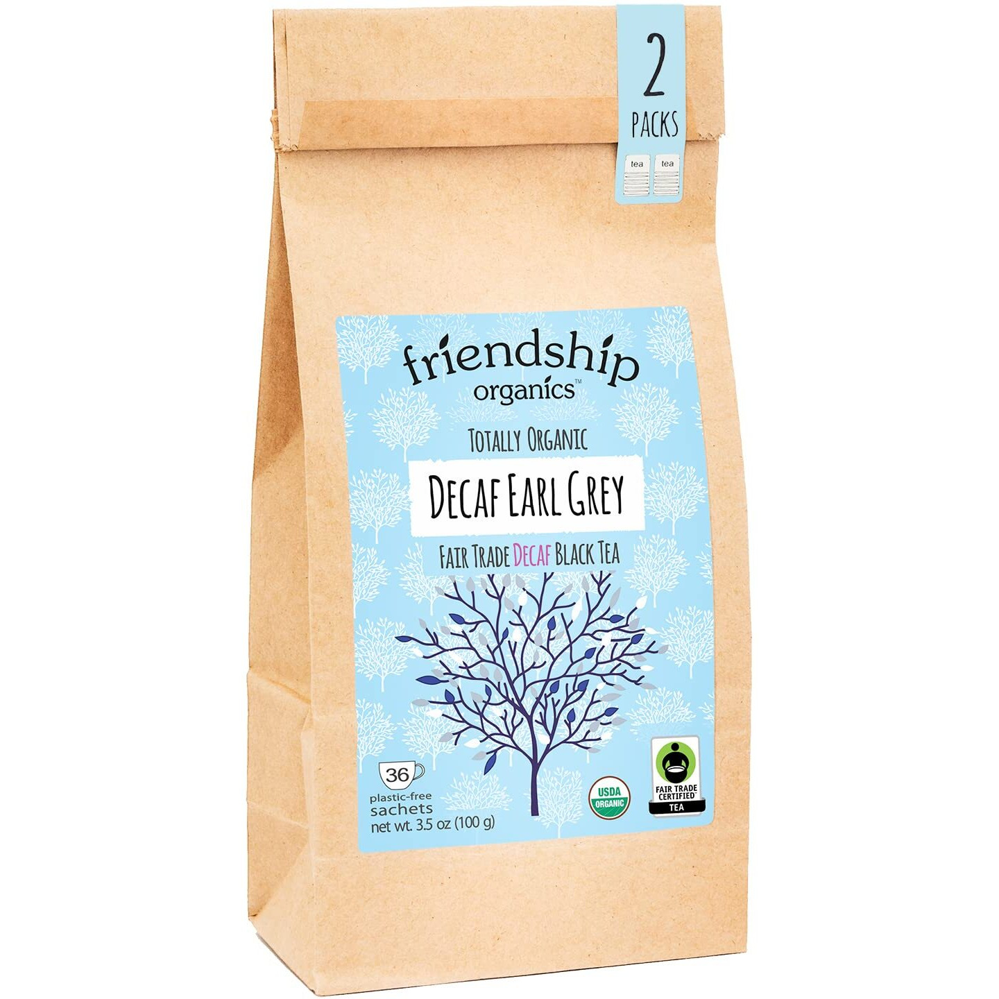 Friendship Organics Decaf Earl Grey Tea Bags, Organic And Fair Trade 36 Count