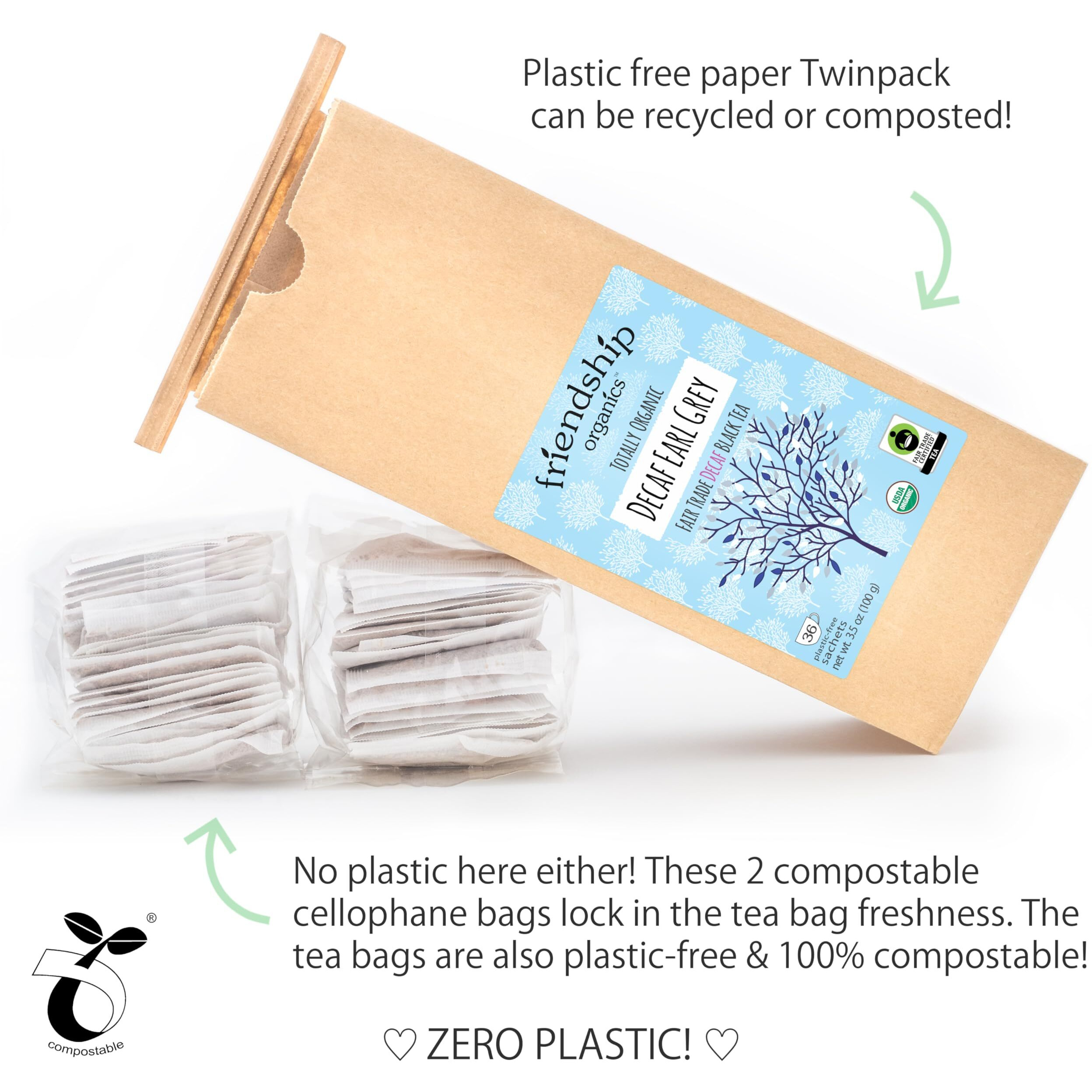 Friendship Organics Decaf Earl Grey Tea Bags, Organic And Fair Trade 36 Count