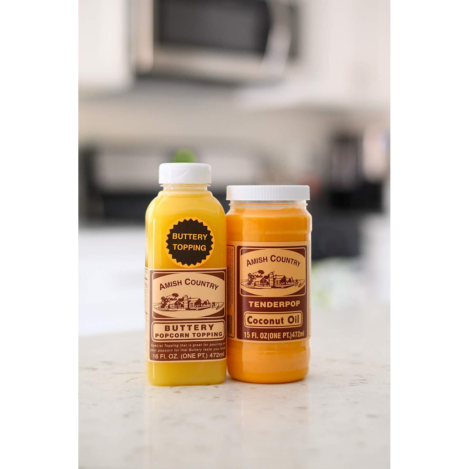 Amish Country Popcorn | Coconut Oil And Buttery Topping Bundle | 15 Oz Coconut Oil And 16 Oz Buttery Popcorn Topping | Old Fashioned, Non-Gmo And Gluten Free