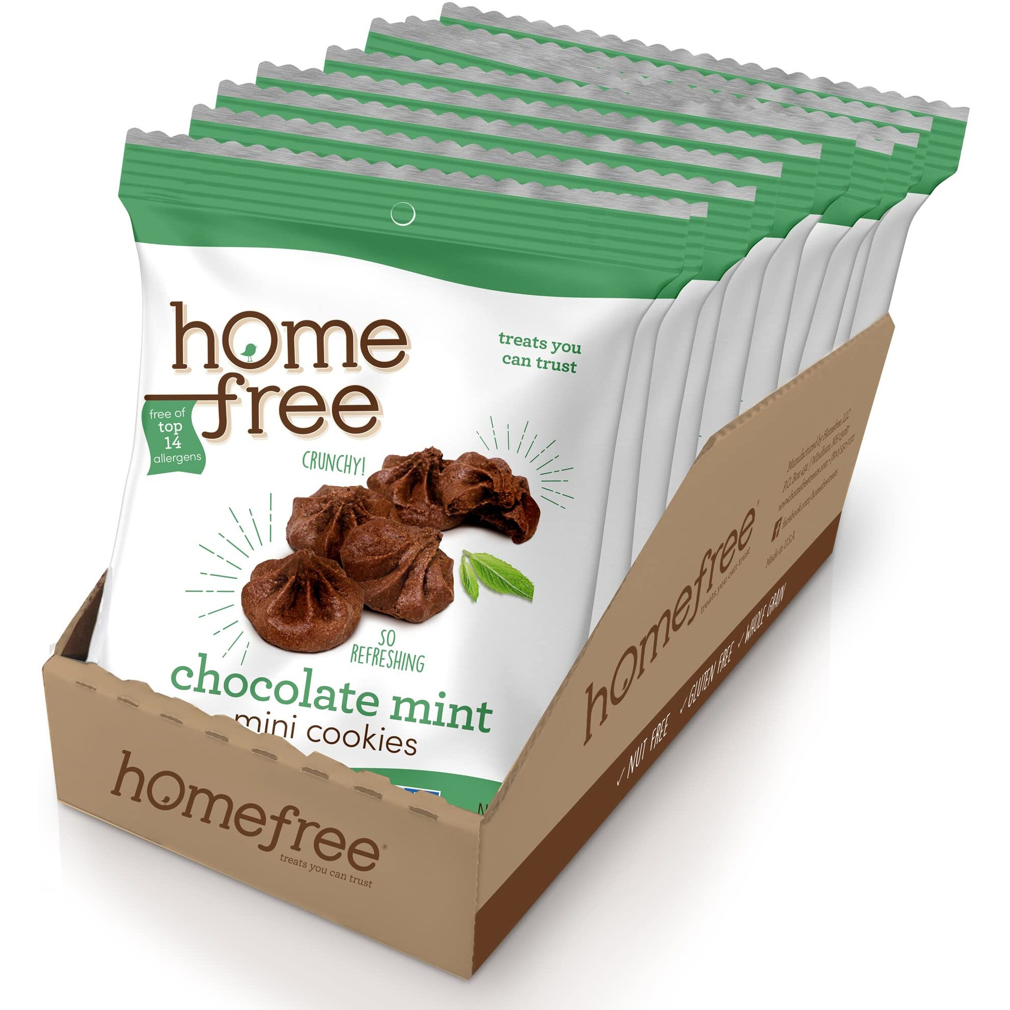 Homefree Chocolate Mint Mini Cookies, Gluten Free, Nut Free, Vegan, Individually Wrapped Packs, School Safe And Allergy Friendly Snack, 0.95 Oz. (Pack Of 10)