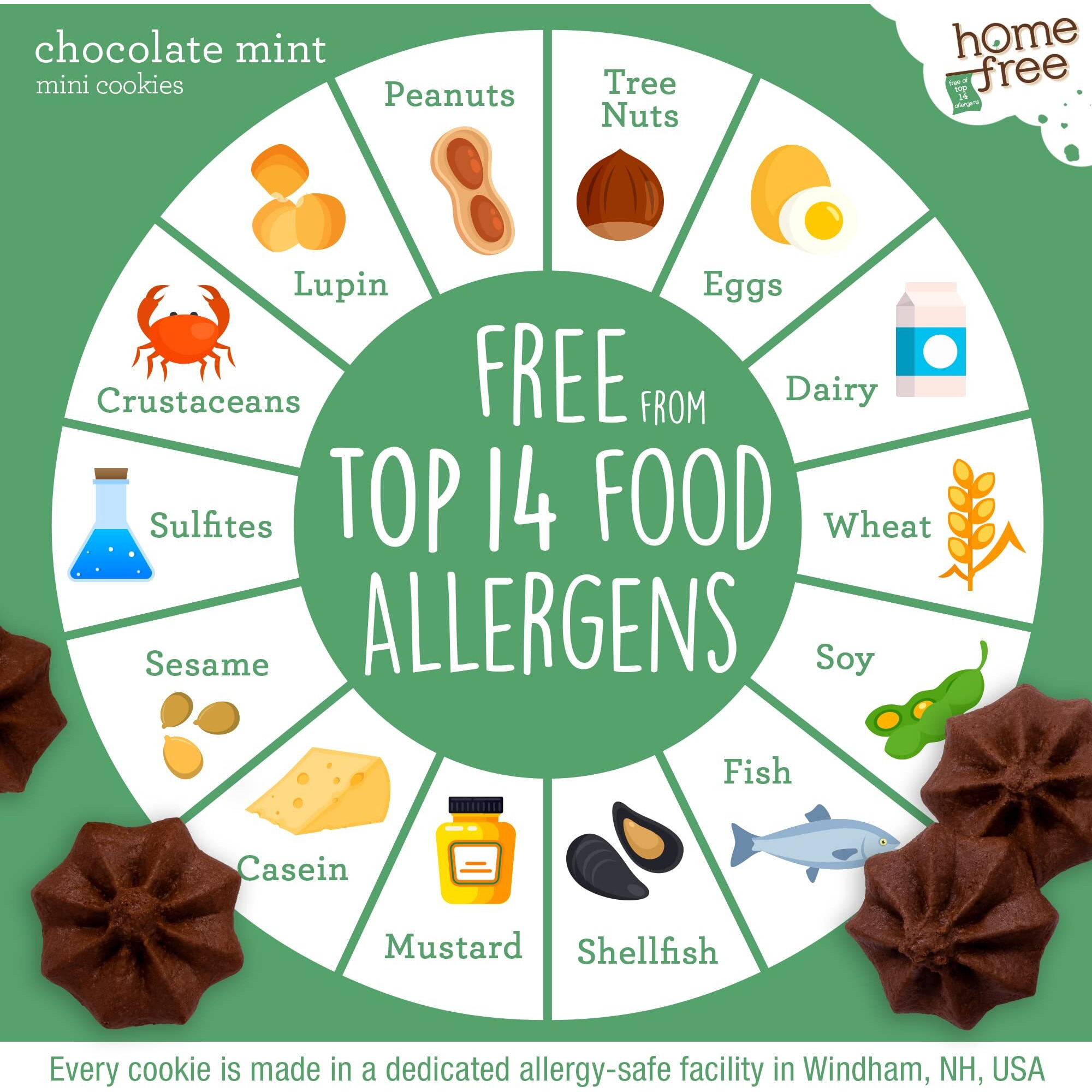 Homefree Chocolate Mint Mini Cookies, Gluten Free, Nut Free, Vegan, Individually Wrapped Packs, School Safe And Allergy Friendly Snack, 0.95 Oz. (Pack Of 10)