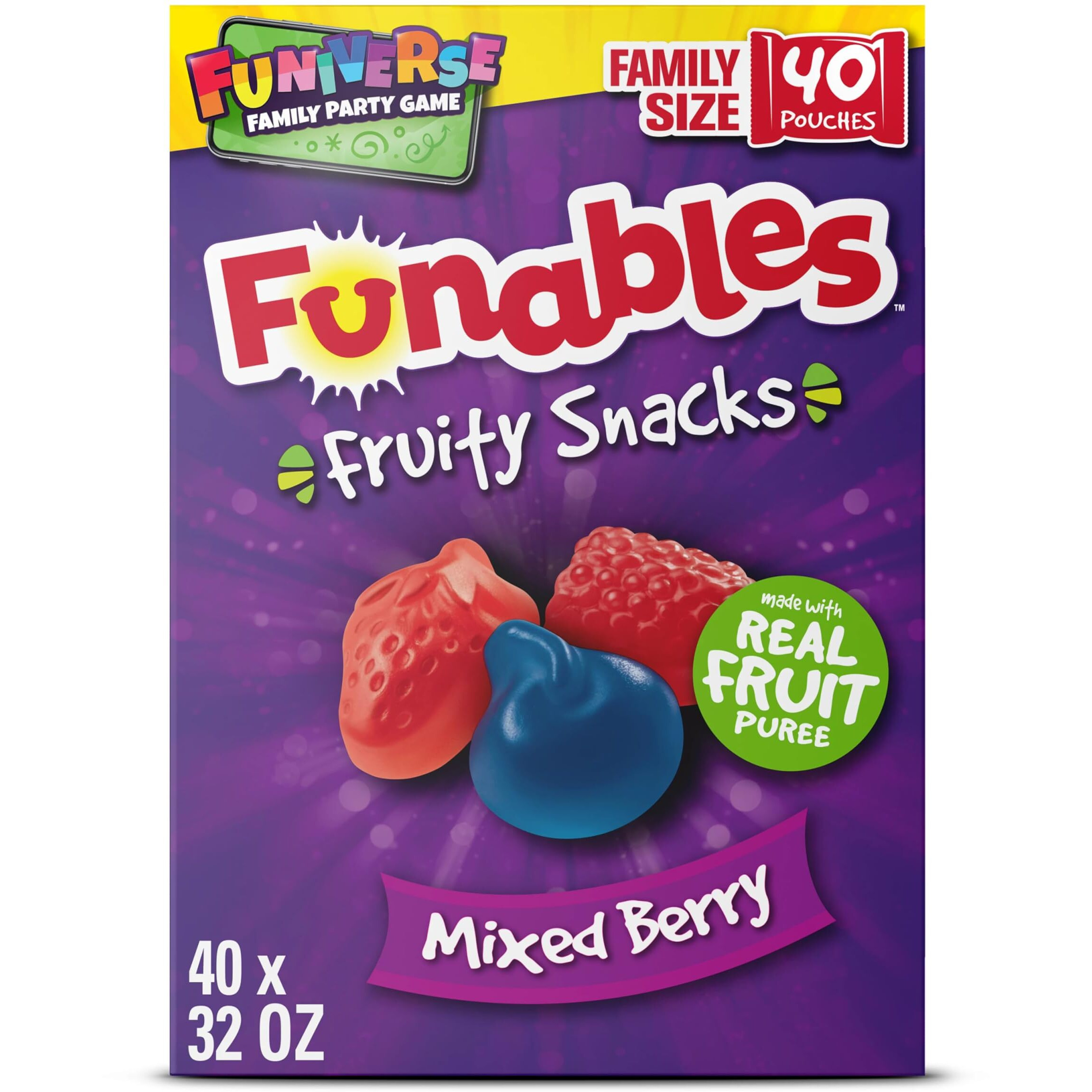 Funables Fruity Snacks, Mixed Berry, Flavored Snacks, Halloween Candy Variety Pack Trick-Or-Treat Assortment, 0.8 Oz 40 Ct