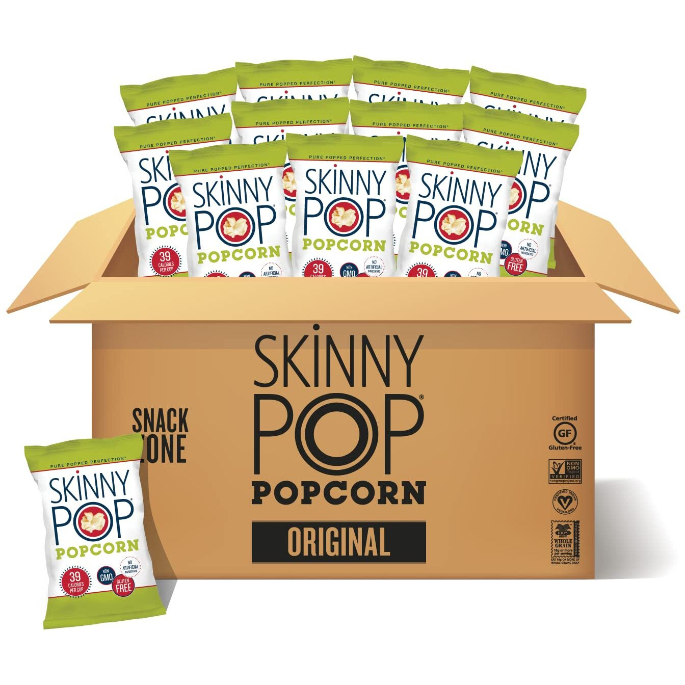Skinnypop Popcorn, Gluten Free, Dairy Free, Non-Gmo, Healthy Snacks, Skinny Pop Original Popcorn, 1Oz Individual Size Snack Bags (12 Count)