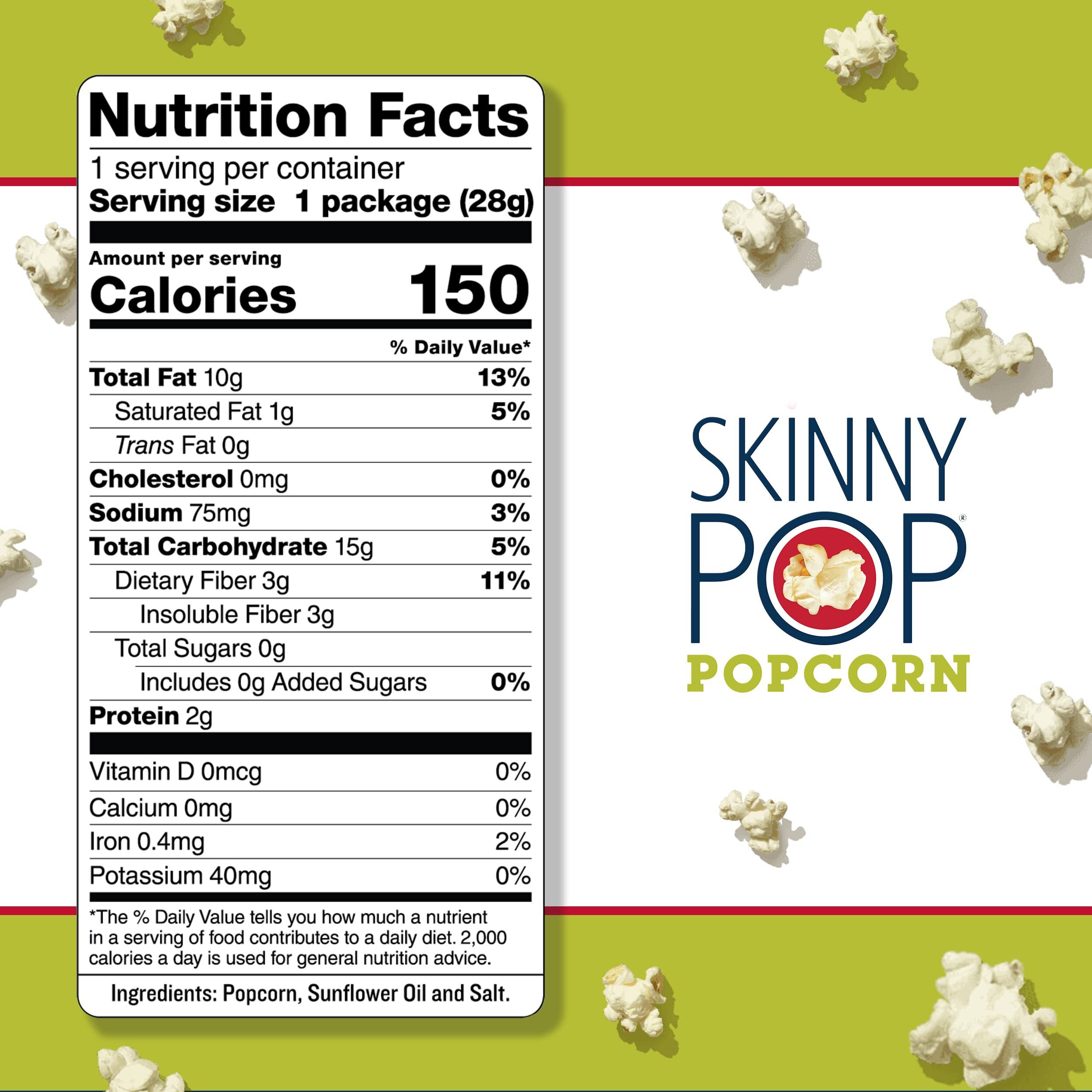 Skinnypop Popcorn, Gluten Free, Dairy Free, Non-Gmo, Healthy Snacks, Skinny Pop Original Popcorn, 1Oz Individual Size Snack Bags (12 Count)