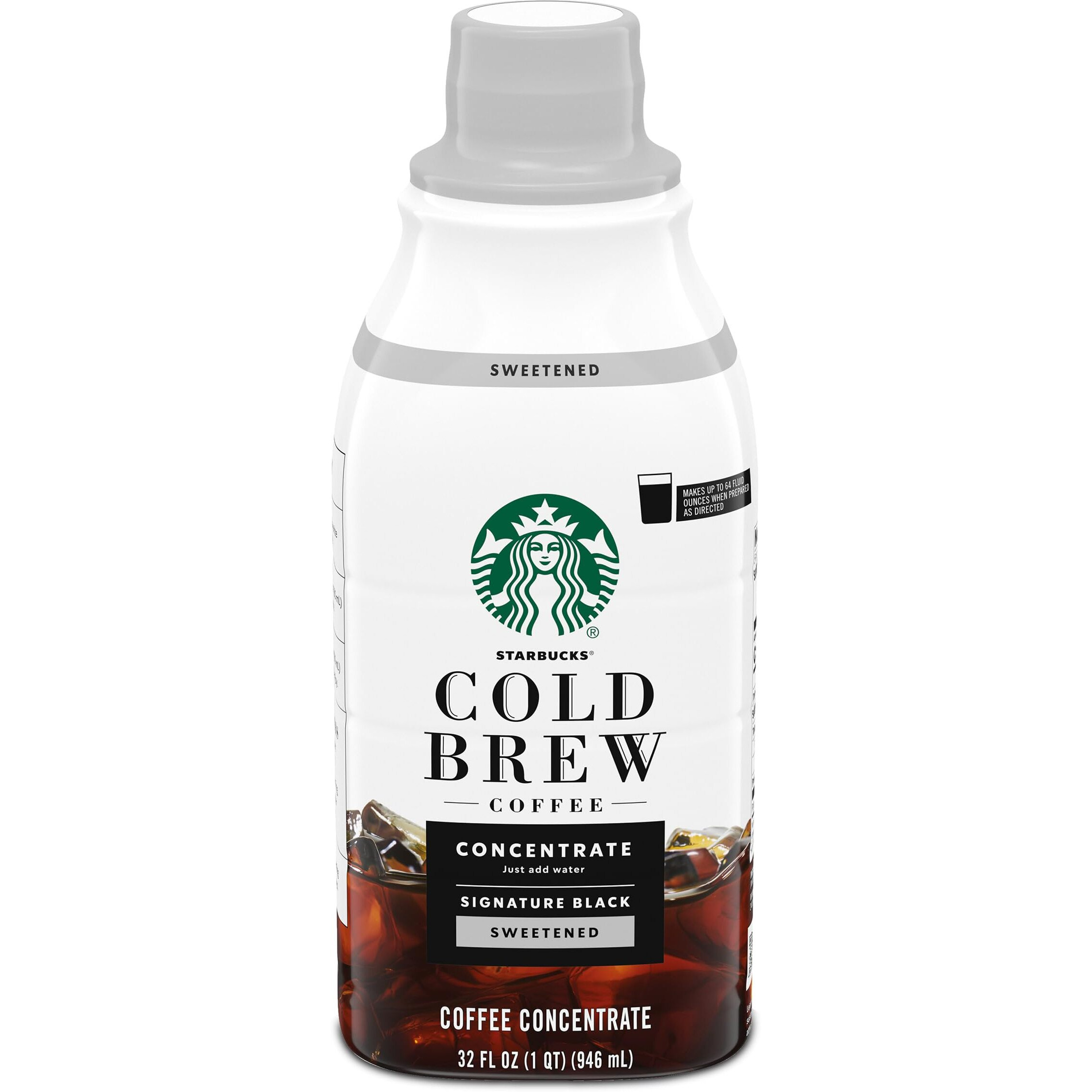 Starbucks Cold Brew Coffee Concentrate, Sweetened Signature Black, 100% Arabica, Multi-Serve Bottle (32 Fl Oz)