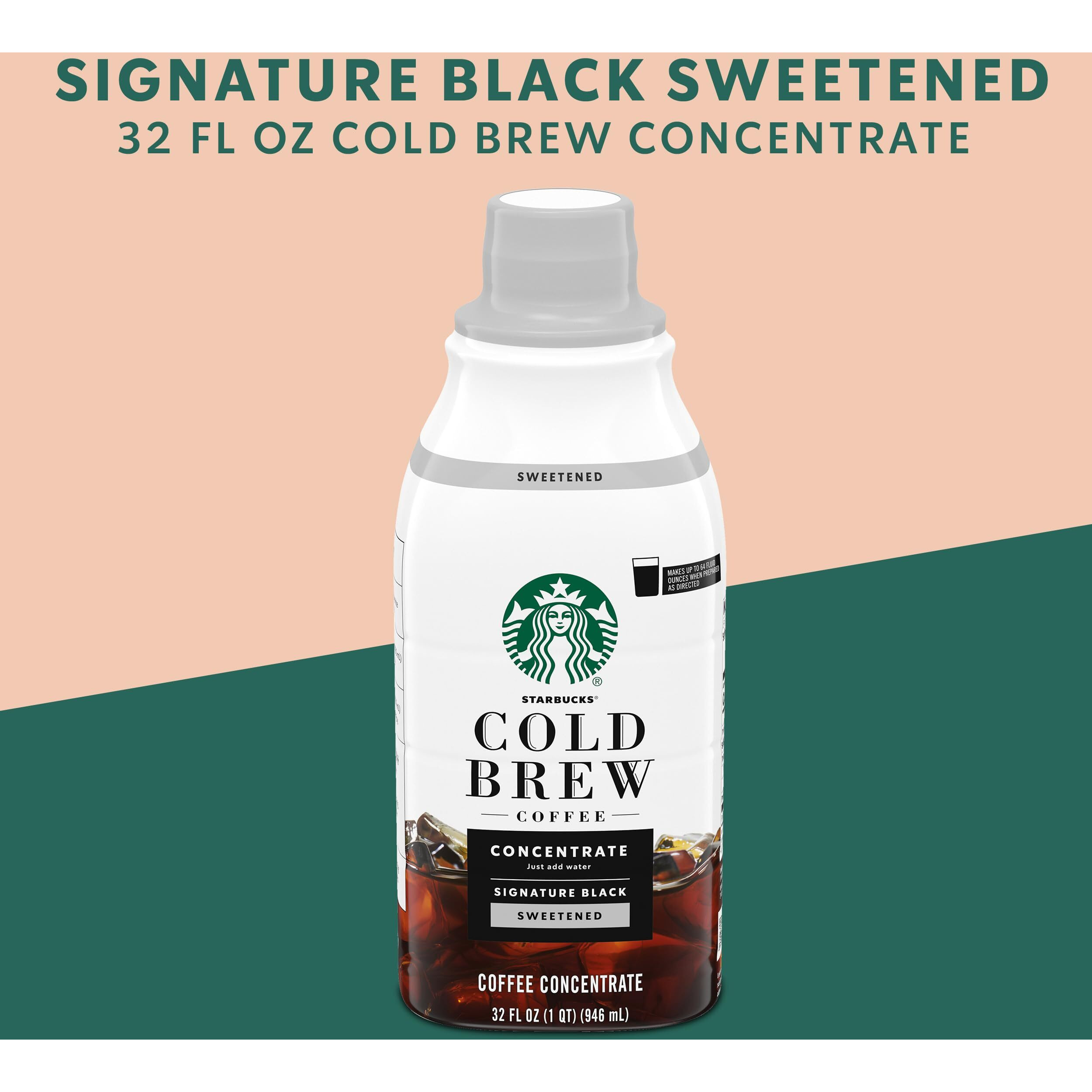 Starbucks Cold Brew Coffee Concentrate, Sweetened Signature Black, 100% Arabica, Multi-Serve Bottle (32 Fl Oz)
