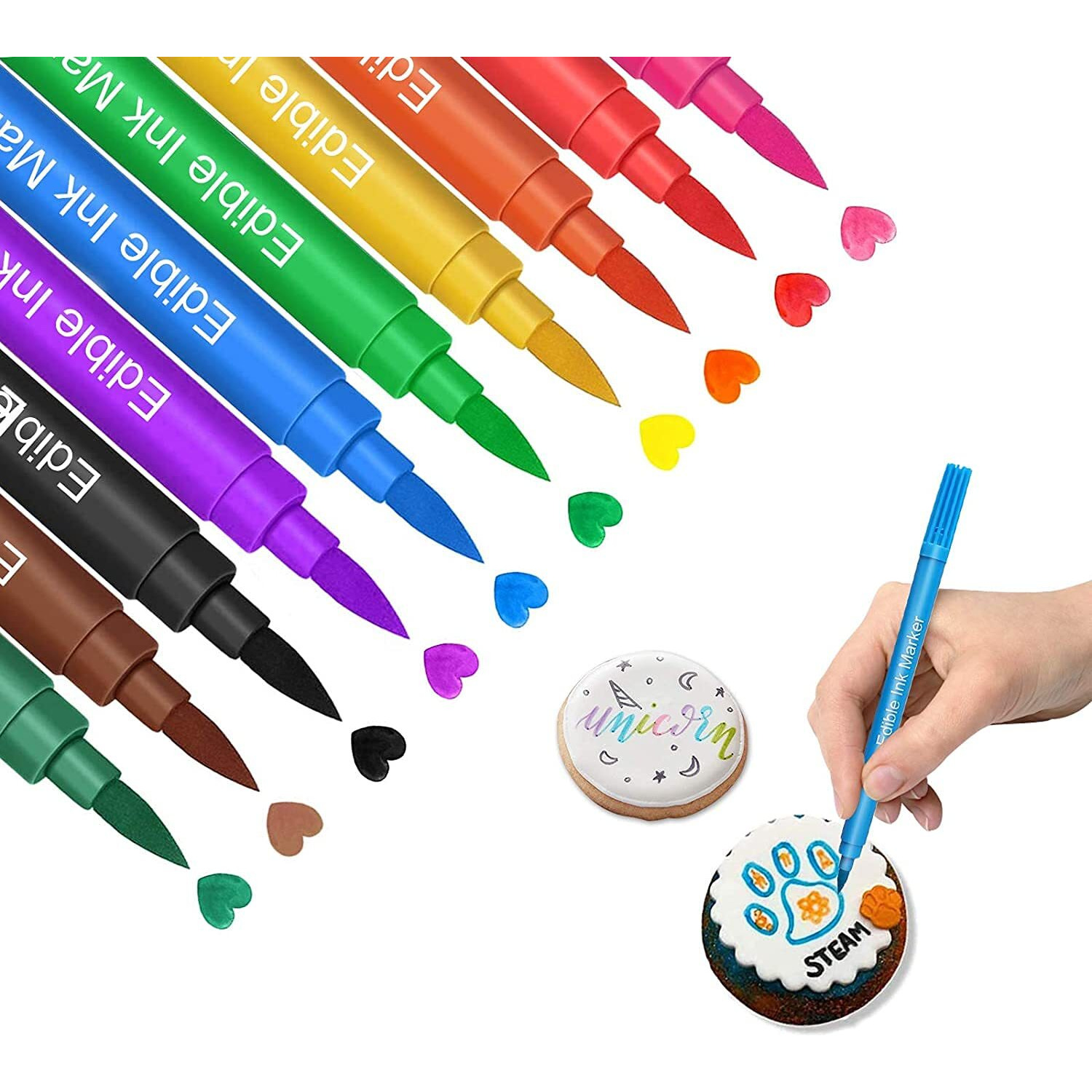Edible Markers For Cookies Food Coloring Pens 10Pcs, Fine And Thick Tip Food Grade Gourmet Writers For Diy Fondant Cakes Frosting Easter Eggs Baking Party Decorating Drawing Writing (10 Pc)