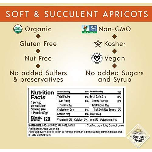 Organic Turkish Dried Apricots - Sunny Fruit (2 Bags) - (5) Portion Packs Per Bag - No Added Sugars, Sulfurs Or Preservatives | Non-Gmo, Vegan & Halal
