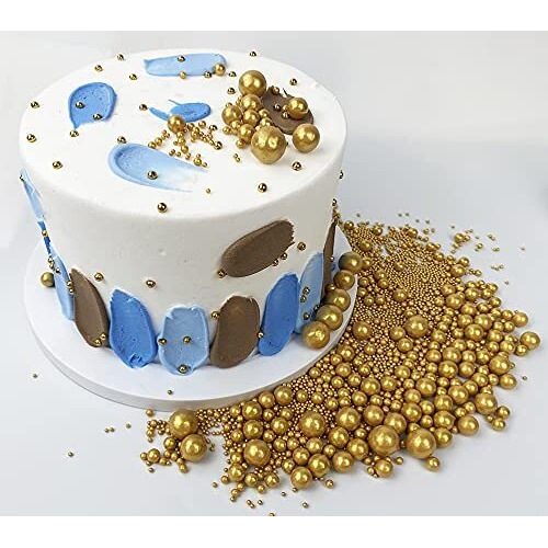Edible Pearl Sugar Sprinkles Gold Candy 120G/ 4.2Oz Baking Edible Cake Decorations Cupcake Toppers Cookie Decorating Ice Cream Toppings Celebrations Shaker Jar Wedding Shower Party Chirstmas Supplies