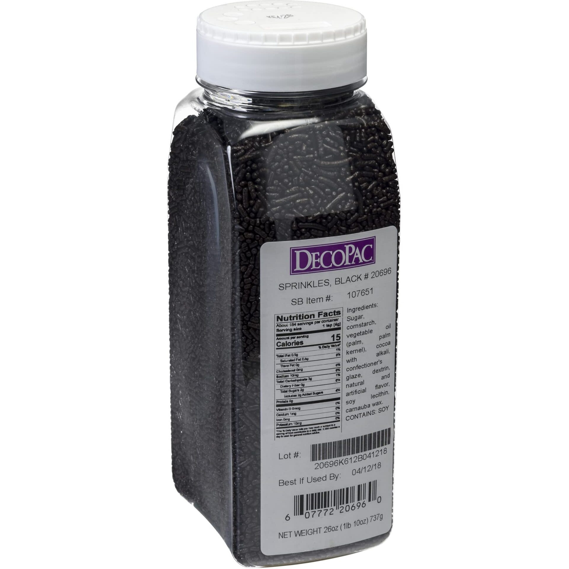 Decopac Black Sprinkles | Extra Large 26Oz Pack | Cake Sprinkle Mix, Fancy Sprinkles For Cake Decorating, Handheld Container, Candy Sprinkles, Cake Sprinkles - Black