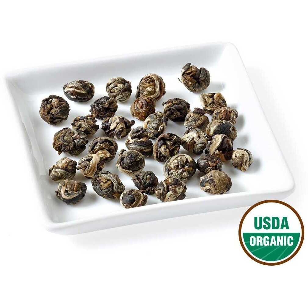 Golden Moon Tea Organic Jasmine Pearls Green Tea - Loose Leaf Dragon Pearls, Premium Grade, Non Gmo - Half Pound (96 Servings)