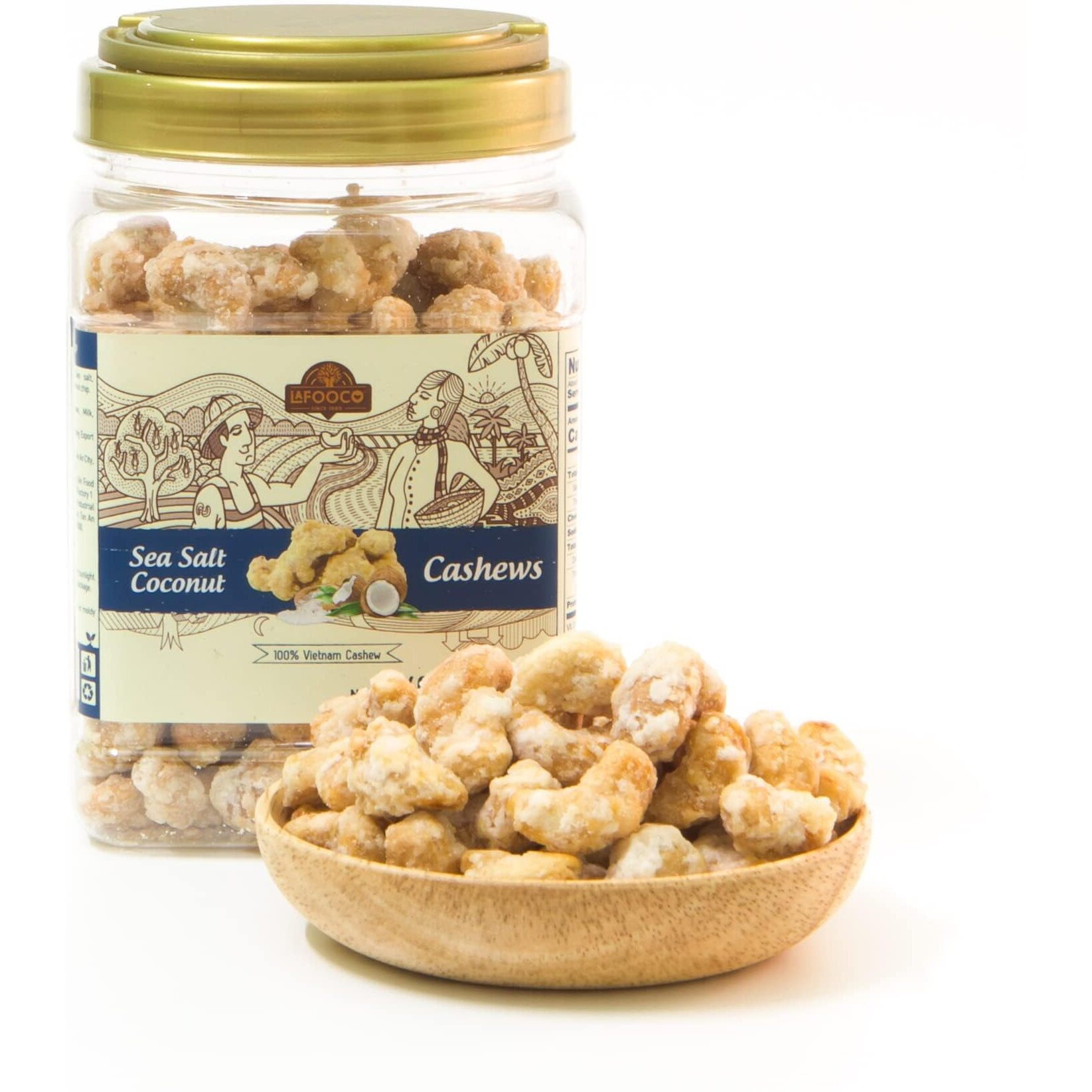 Lafooco Sea Salt Coconut Cashews, Premium Cashews, Lightly Sea Salted, Coconut Flakes, Rich In Nutrients, Protein, Great Gift For Family, Resealable Jar, Halal, Brcgs (14.1 Oz)