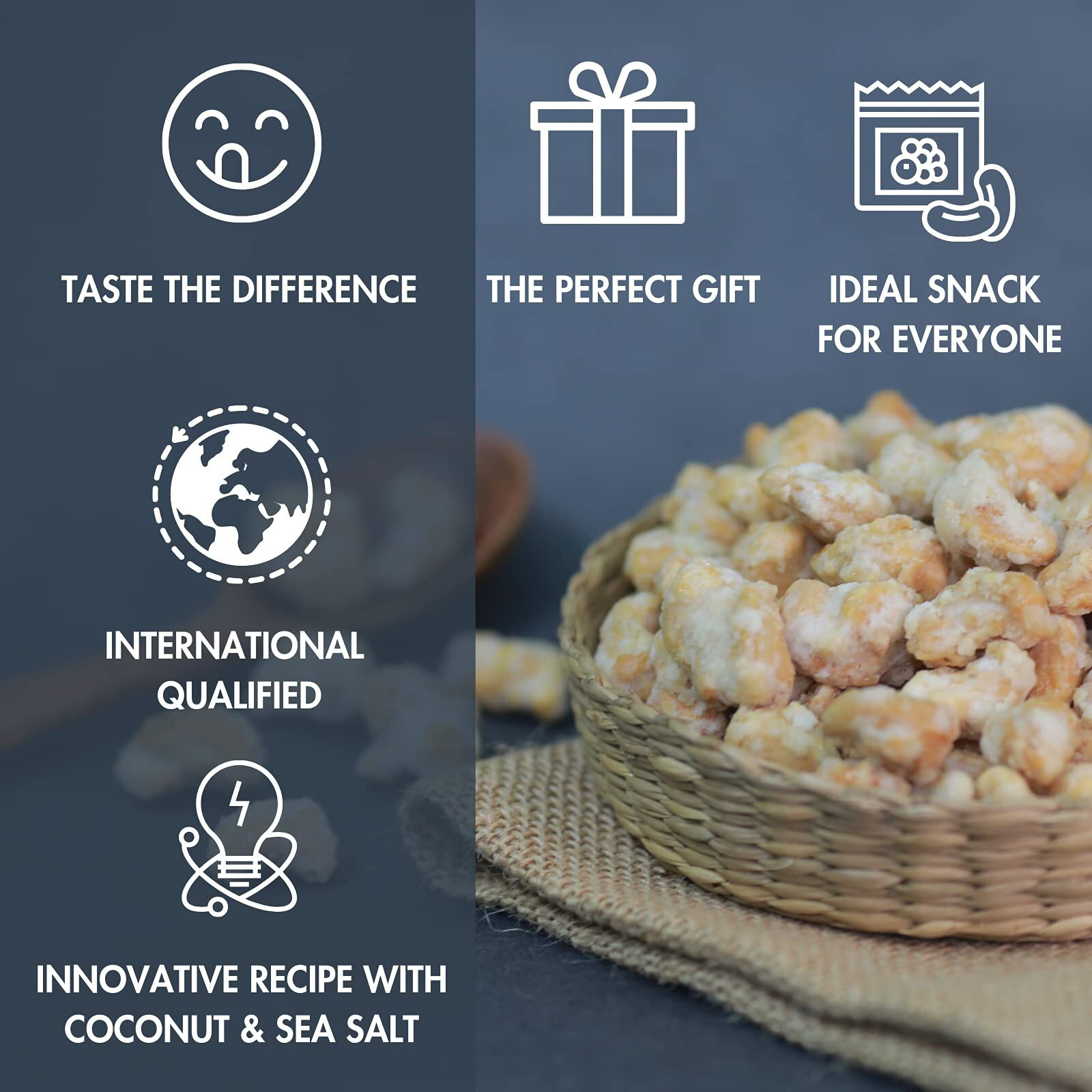Lafooco Sea Salt Coconut Cashews, Premium Cashews, Lightly Sea Salted, Coconut Flakes, Rich In Nutrients, Protein, Great Gift For Family, Resealable Jar, Halal, Brcgs (14.1 Oz)