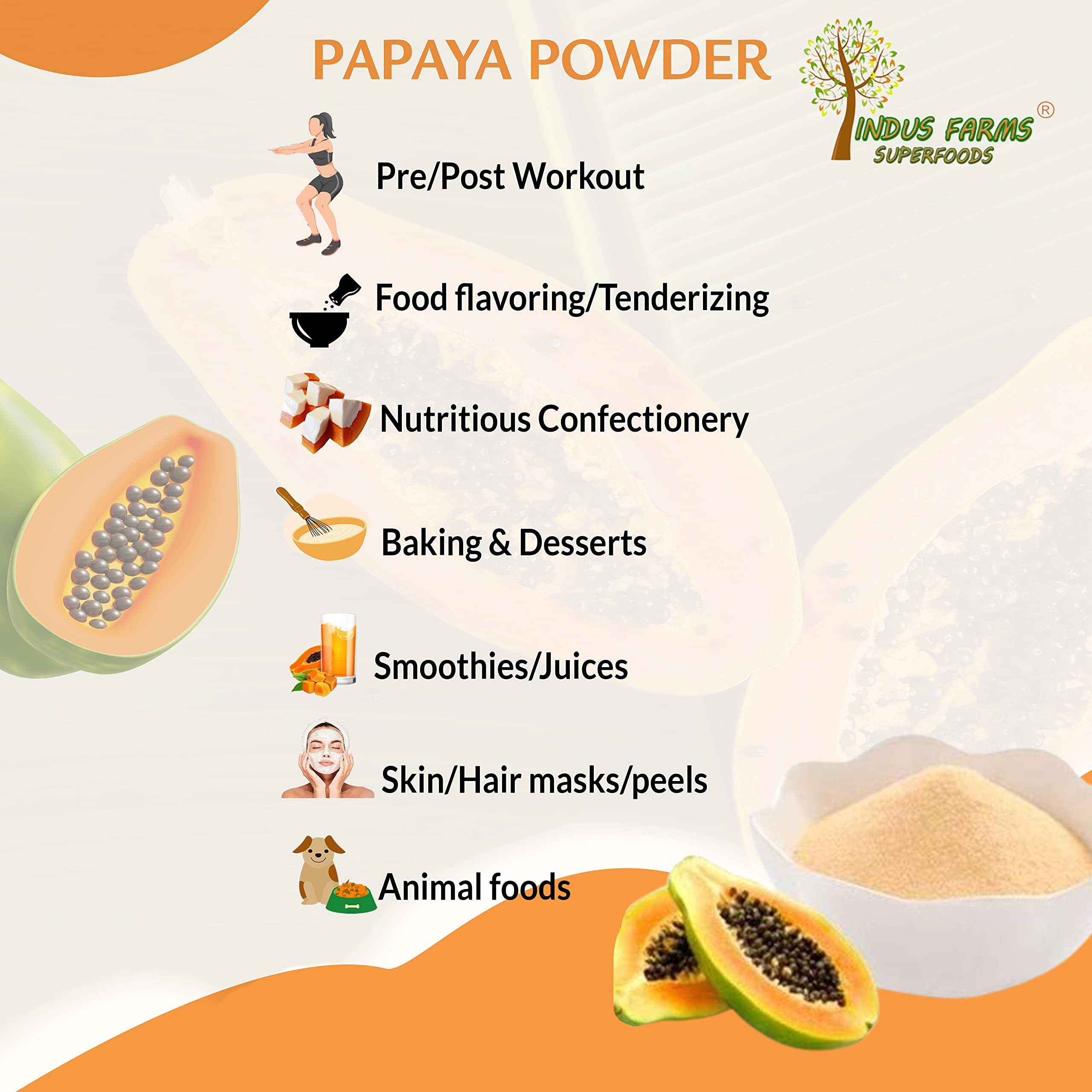 Indus Farms Superfoods Papaya Fruit Powder, Natural Papain Food Tenderizer, Use For Baking, Marinades, Sauces, Juices, Yogurts, Supplements, Sports Nutrition, Pet Foods, Diy Face Masks, Gmo-Free, Vegan | 8 Oz