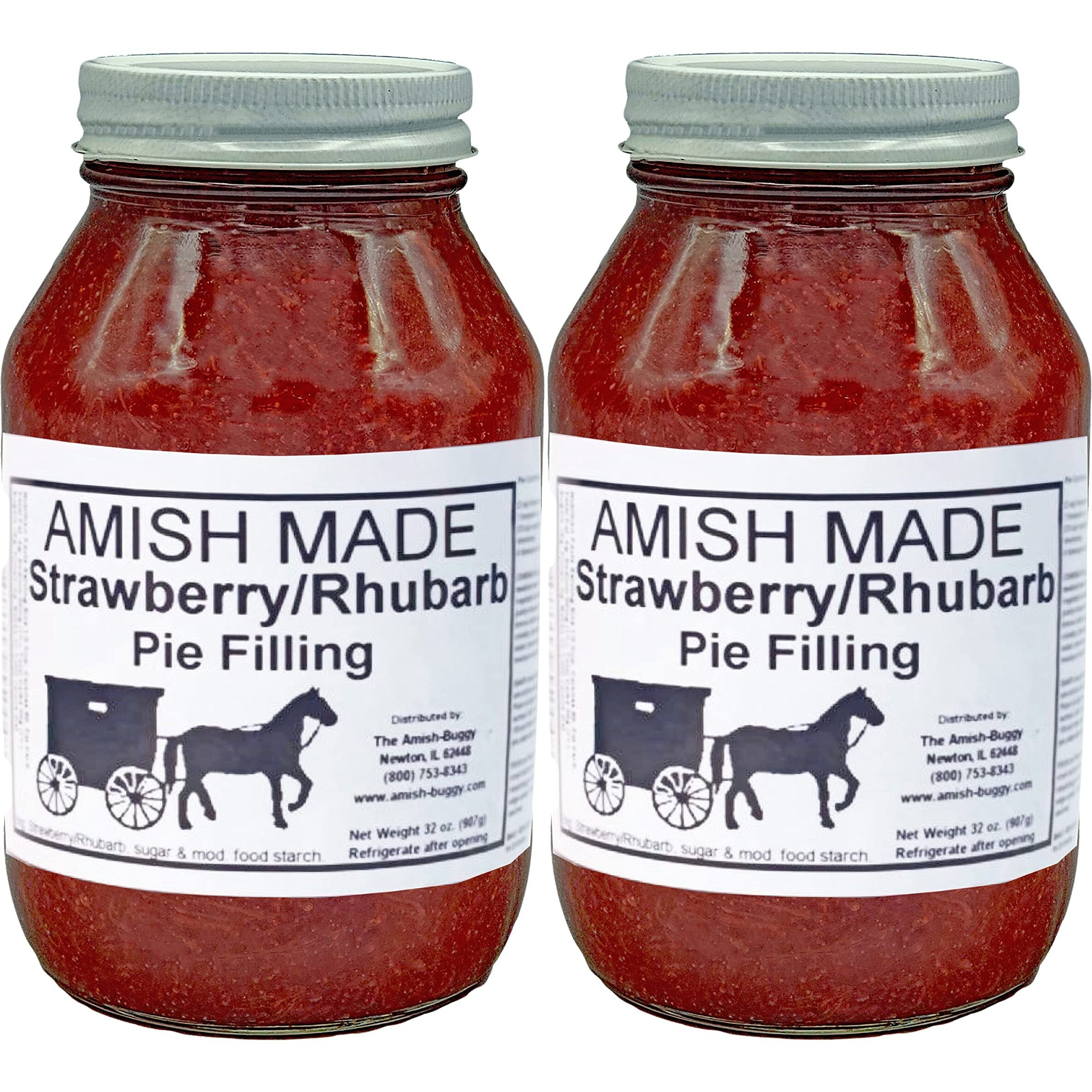Amish Pie Filling Strawberry/Rhubarb And Topping - Two 32 Oz Jars
