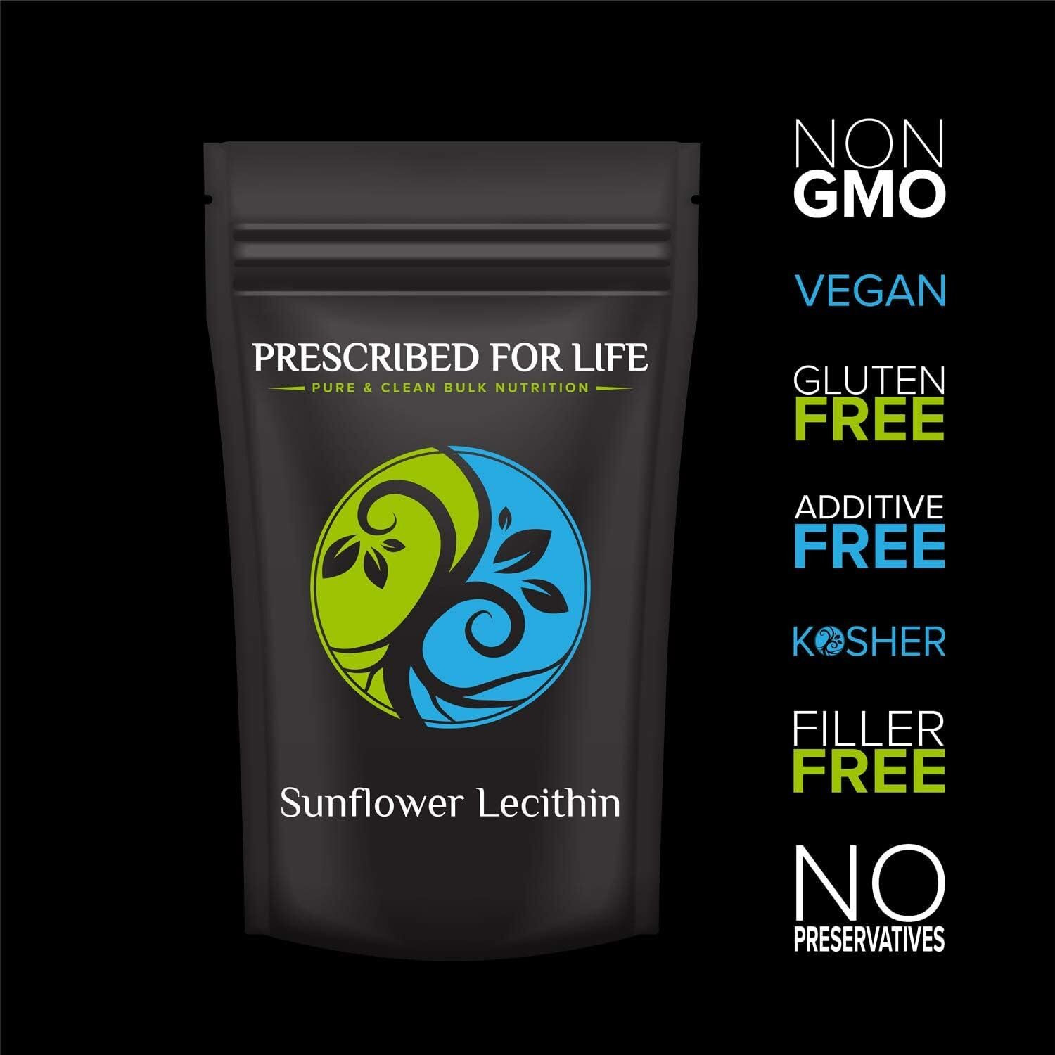 Prescribed For Life Sunflower Lecithin Powder | Unbleached, Gluten Free, Vegan, Non-Gmo, Soy Free, Kosher | Naturally Rich In Choline & Essential Fatty Acids (4 Oz / 113 G)