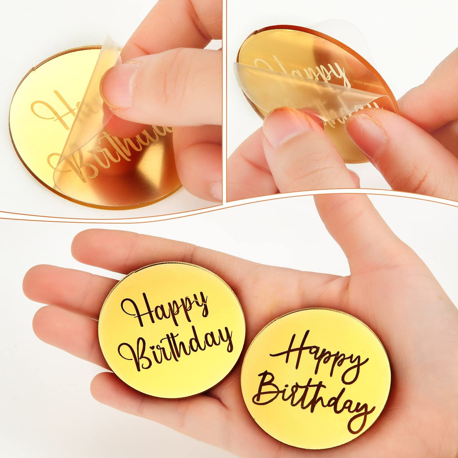 30 Pcs Acrylic Cupcake Toppers Happy Birthday Cake Disc Mirror Acrylic Cake Topper Engraved Personalized Cake Topper Mini Acrylic Cake Charm Name Custom Cake Decorations For Decor (Round)