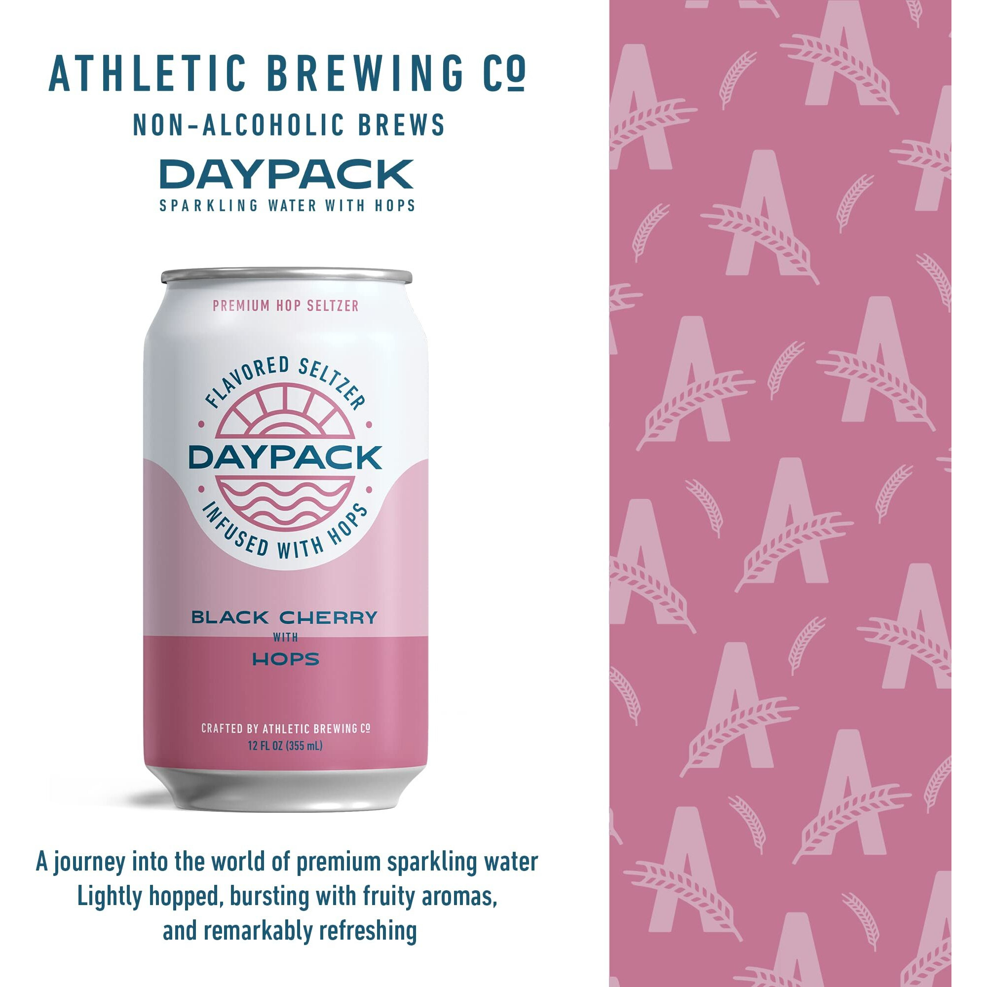 Athletic Brewing Company Daypack Sparkling Hop Water - 12-Pack Of Black Cherry Flavored Seltzer - Zero-Calorie, Zero-Carbs - Natural Ingredients For A Great Tasting Drink - 12 Fl Oz Cans
