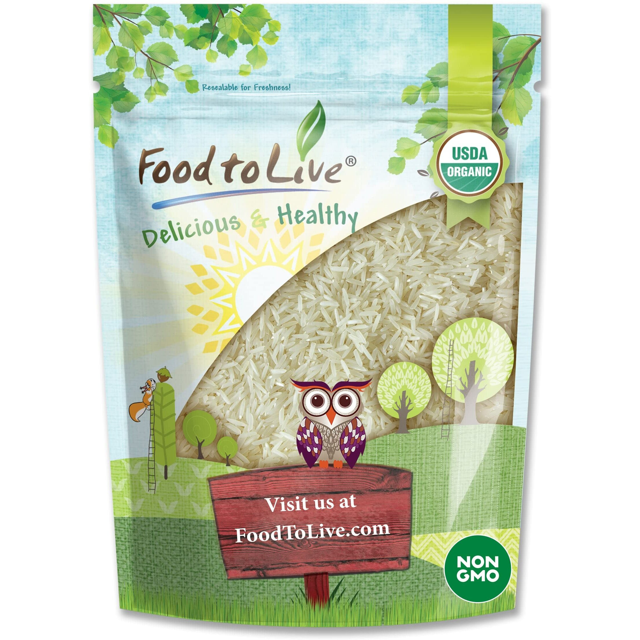 Food To Live Organic White Basmati Rice, 5 Pounds - Non-Gmo, Long-Grain Rice Variety, Fragrant, Kosher, Vegan, Bulk. Non-Irradiated. Less Starch. High In Dietary Fiber. Great For Indian Dishes.