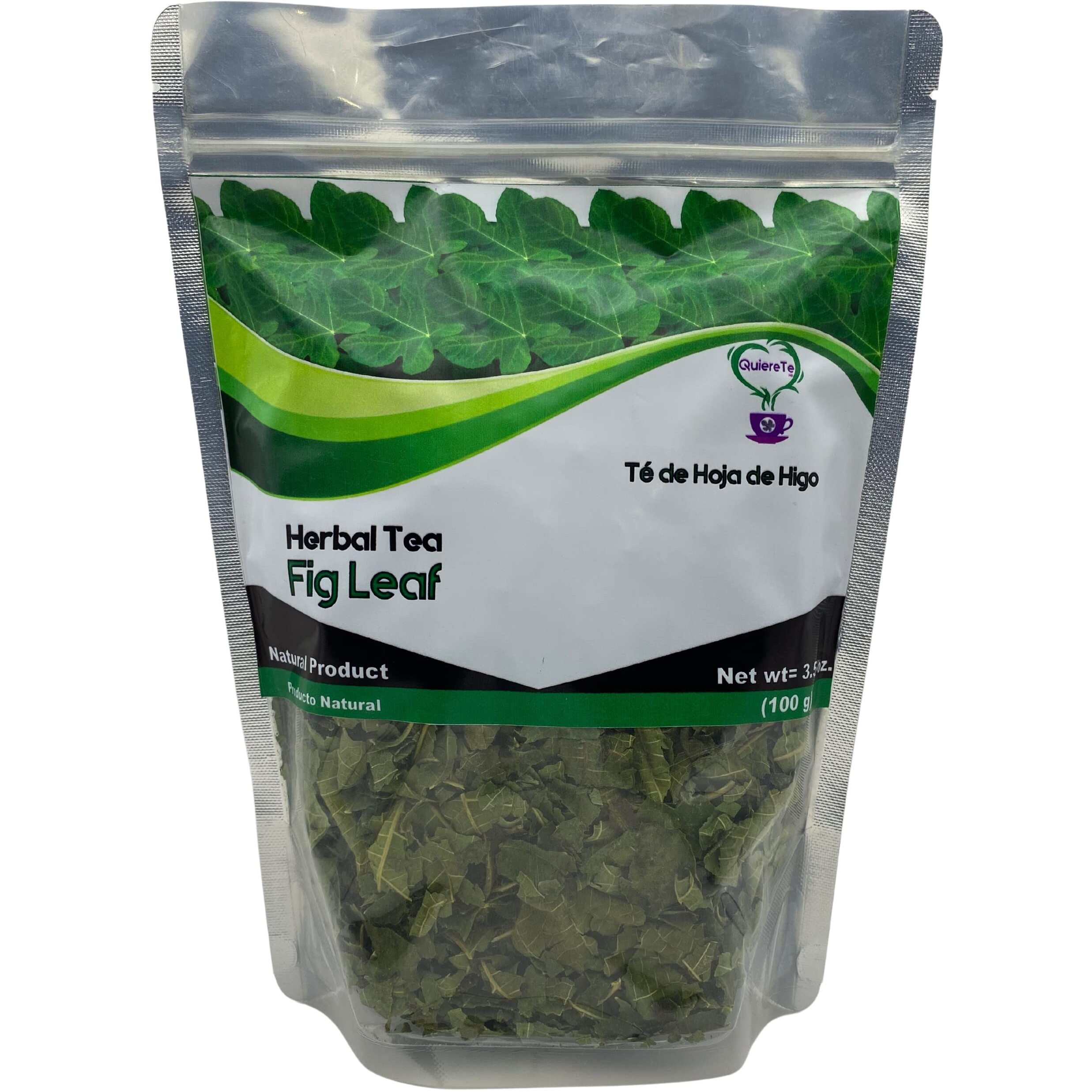 Fig Leaf Tea, Hoja De Higo, Quiere Te, 3.5 Oz (100 Grams), 1 Pack, Up To 66 Cups, Crushed Fig Leaf Tea, Loose Leaves, 100% Natural, Resealable Bag, Product From Mexico, Herbal Tea, Fig Infusion