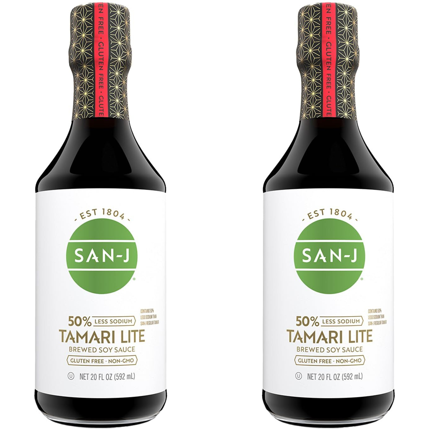 San-J - Gluten Free Tamari Lite Soy Sauce With 50% Less Sodium - Made With 100% Soy - Specially Brewed - 20 Oz. Bottles - 2 Pack