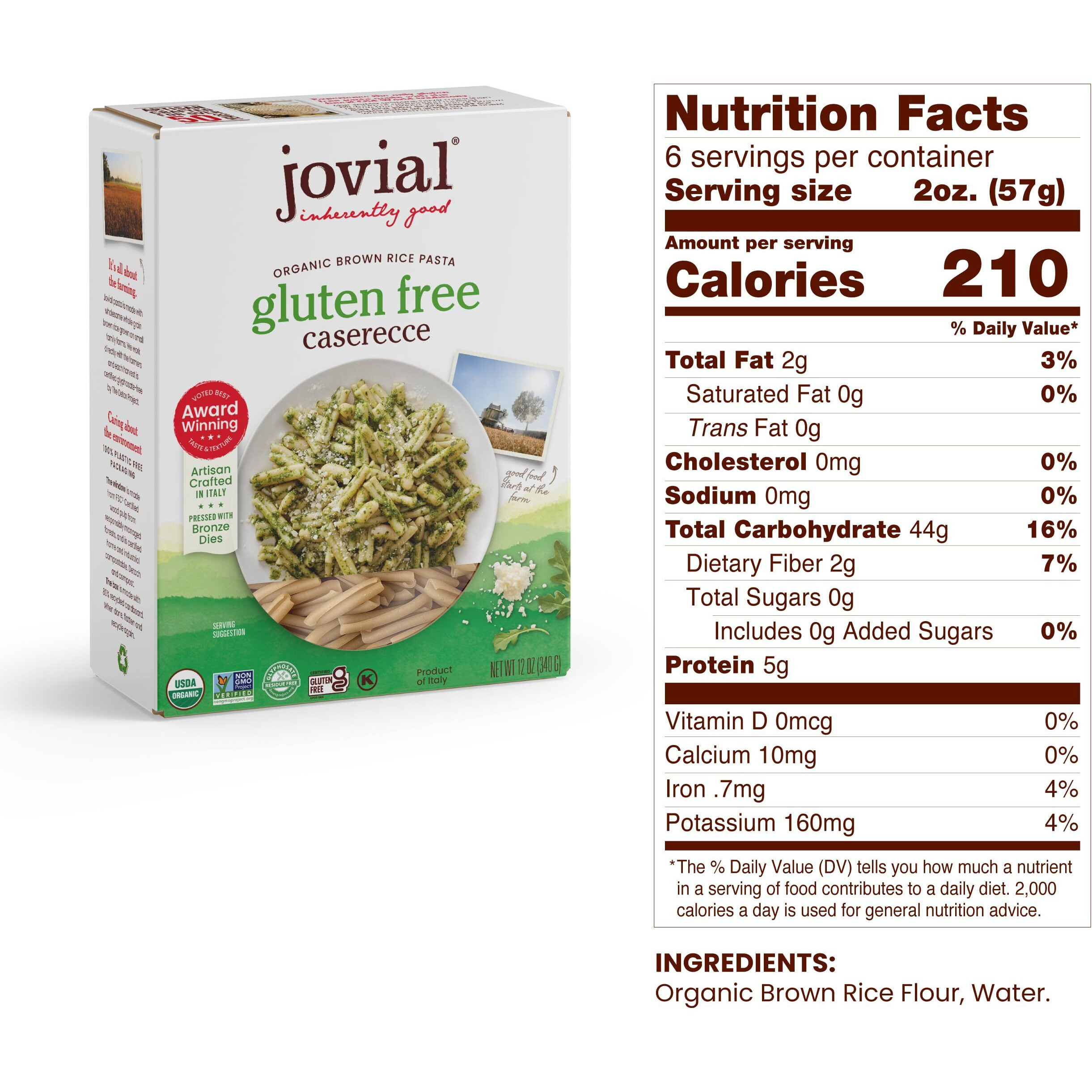 Jovial Whole Grain Brown Rice Caserecce Pasta - Pasta Caserecce, Caserecce Pasta, Whole Grain Pasta, Organic Pasta, Gluten Free, Dairy Free, Brown Rice Pasta, Made In Italy - 12 Oz, 2 Pack