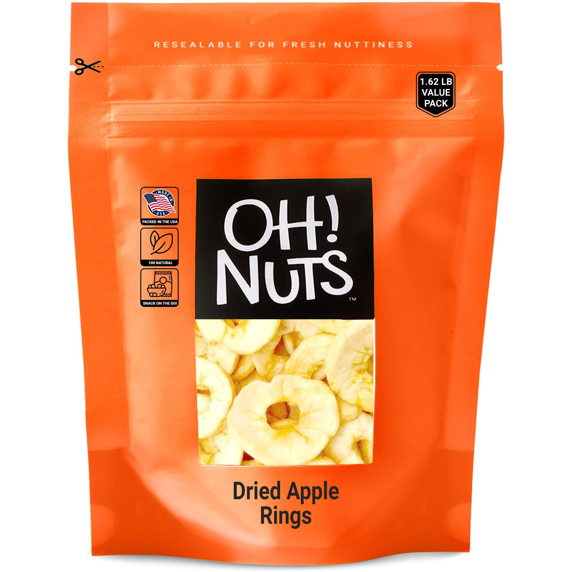 Dried Apple | 26 Oz - Dried Fruit Rings | Less Sugar Added | Dehydrated Fruit Bites | Packed In New York Zip-Seal Bag For Exceptional Freshness By Oh Nuts