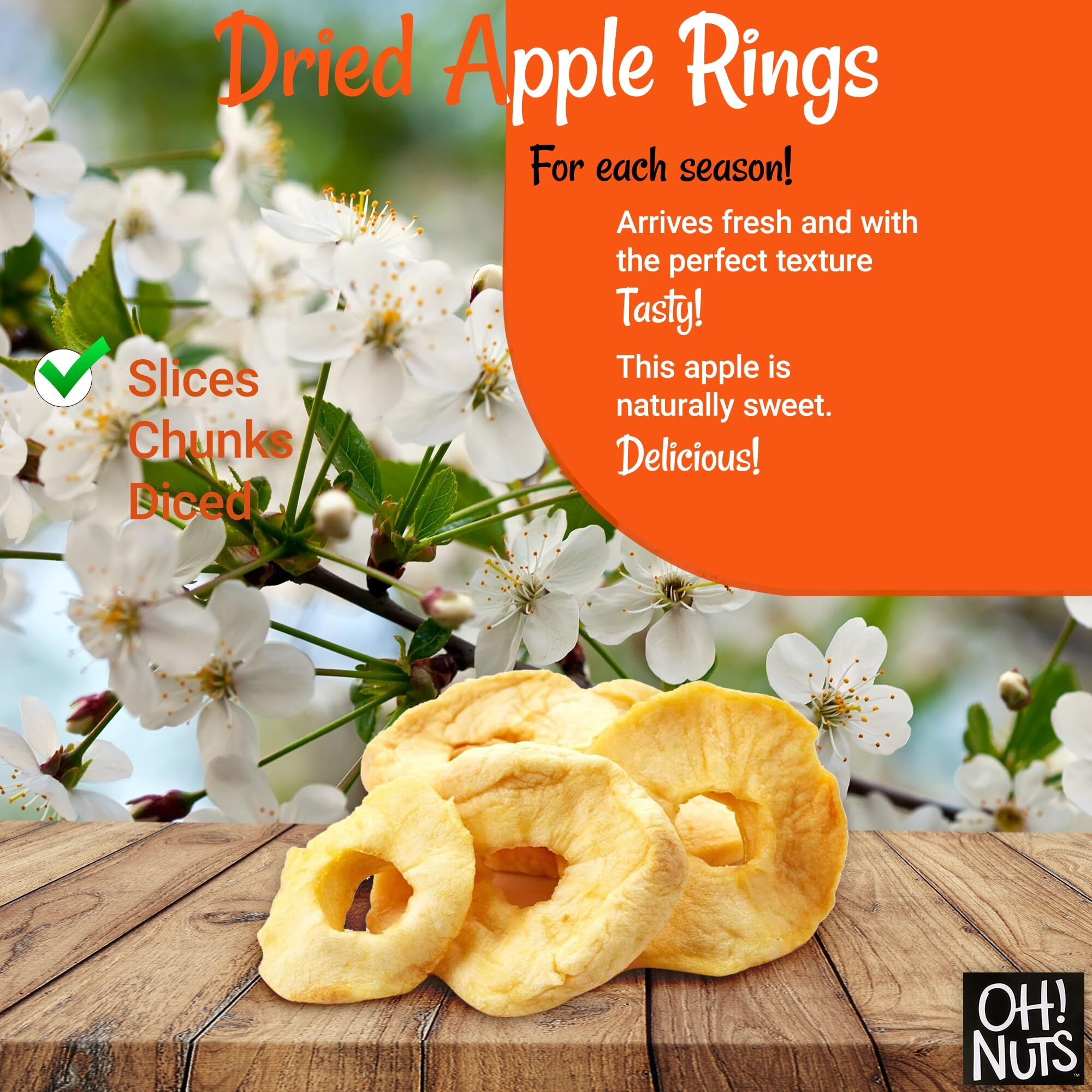 Dried Apple | 26 Oz - Dried Fruit Rings | Less Sugar Added | Dehydrated Fruit Bites | Packed In New York Zip-Seal Bag For Exceptional Freshness By Oh Nuts