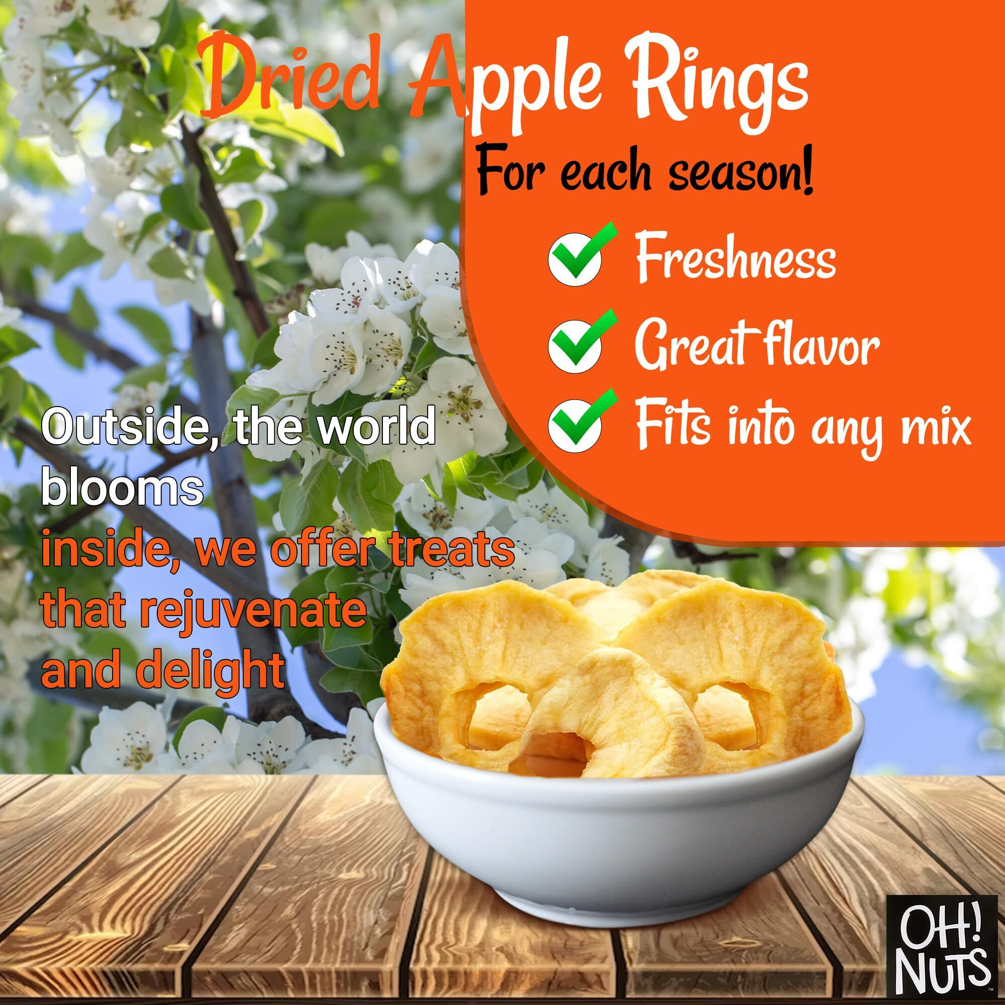 Dried Apple | 26 Oz - Dried Fruit Rings | Less Sugar Added | Dehydrated Fruit Bites | Packed In New York Zip-Seal Bag For Exceptional Freshness By Oh Nuts