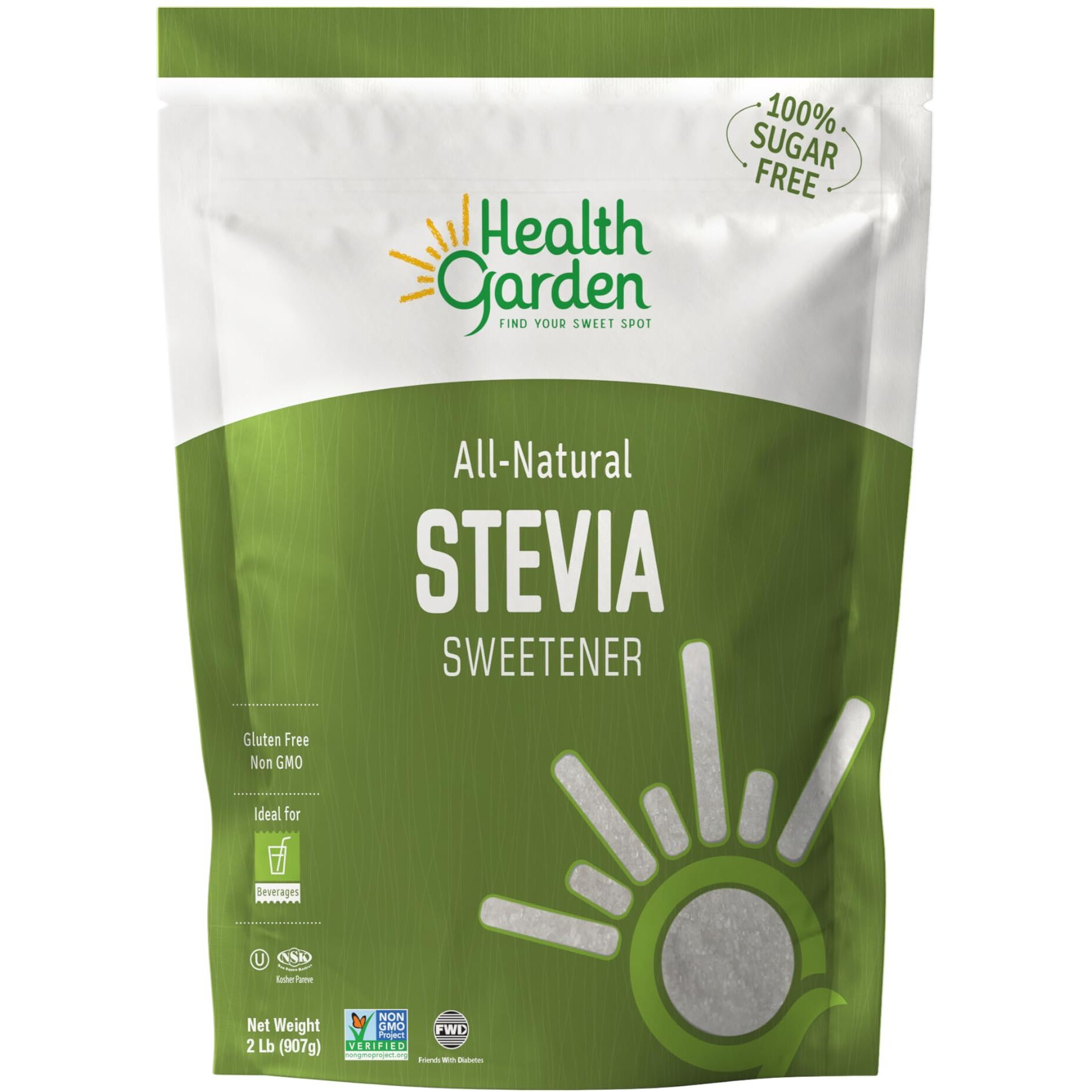 Health Garden Stevia Sweetener Powder - 41 Sugar Substitute - All Natural - Gluten Free - Keto Friendly - Tastes Like Sugar (2 Lbs)