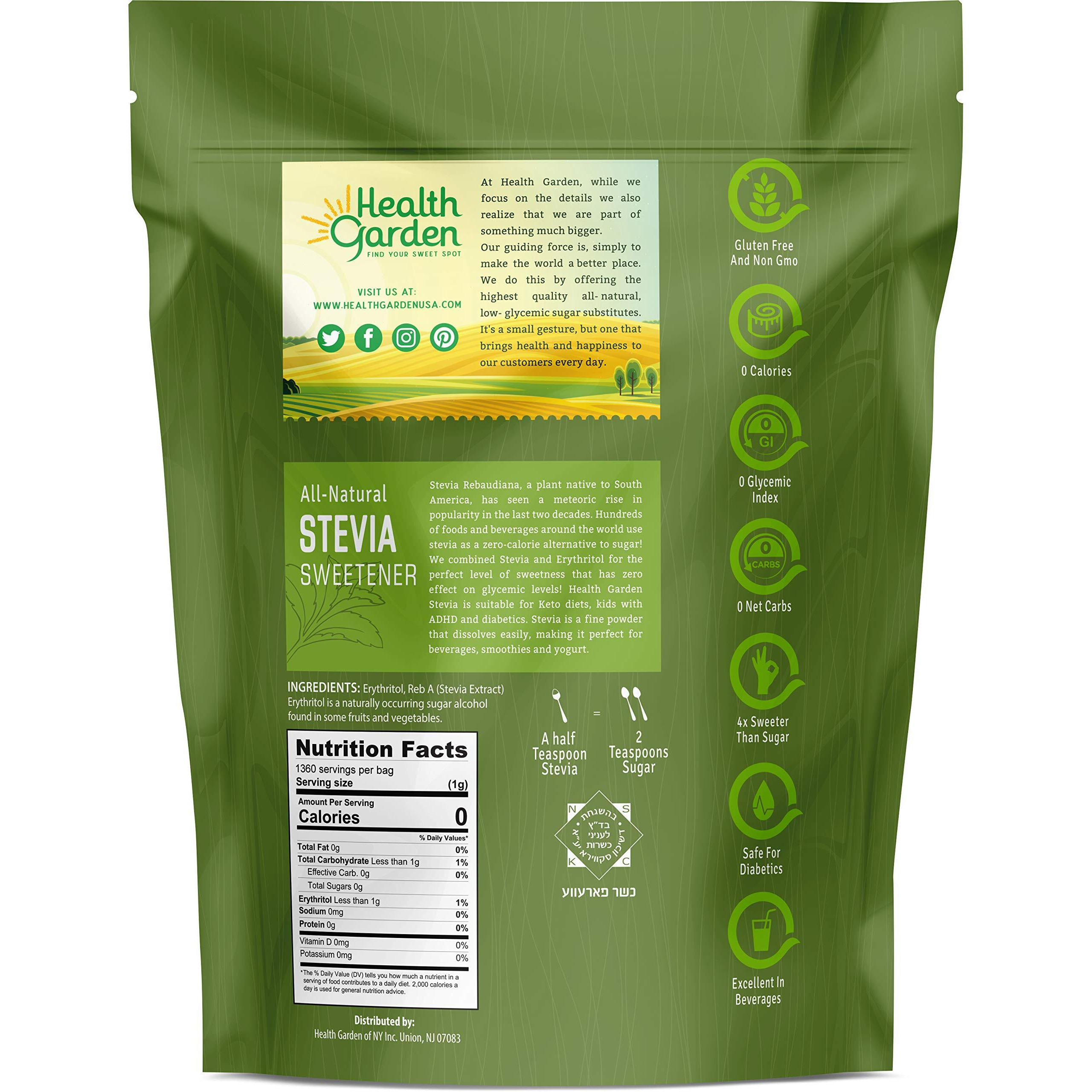 Health Garden Stevia Sweetener Powder - 41 Sugar Substitute - All Natural - Gluten Free - Keto Friendly - Tastes Like Sugar (2 Lbs)