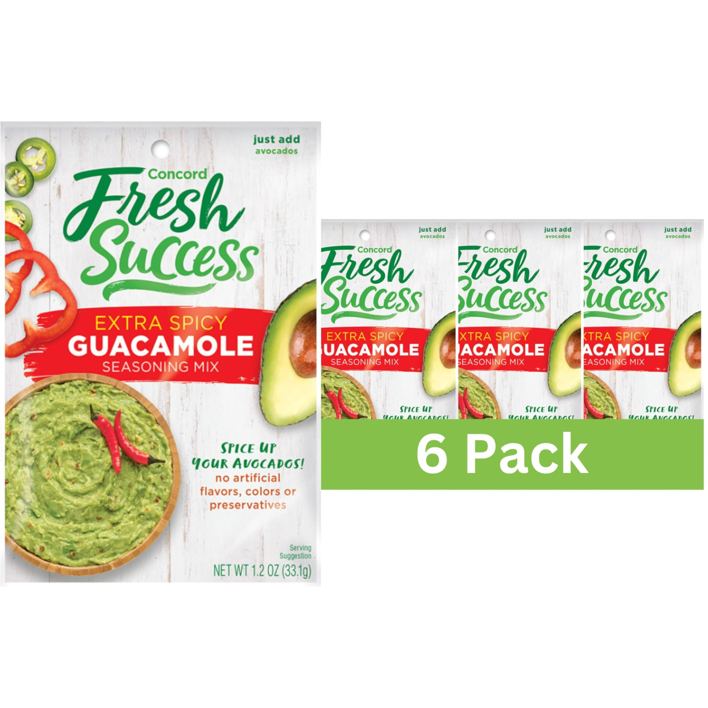 Concord Foods Extra Spicy Guacamole Mix Bold Heat With Traditional Flavors - Perfect For Spicy Guac Enthusiasts 1.2 Ounce (Pack Of 6)
