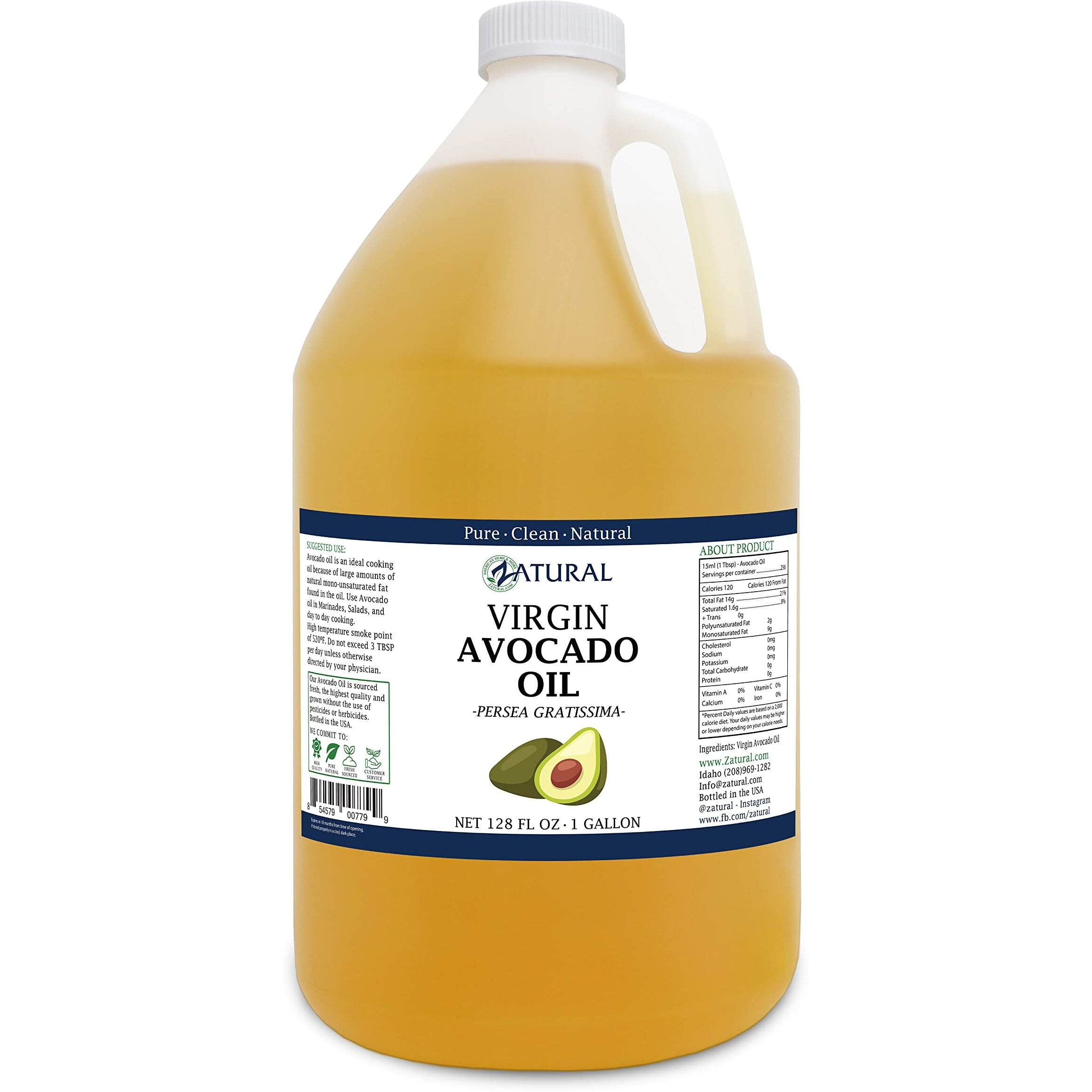 Zatural Avocado Oil Pure Cold Pressed Natural Oil (1 Gallon)
