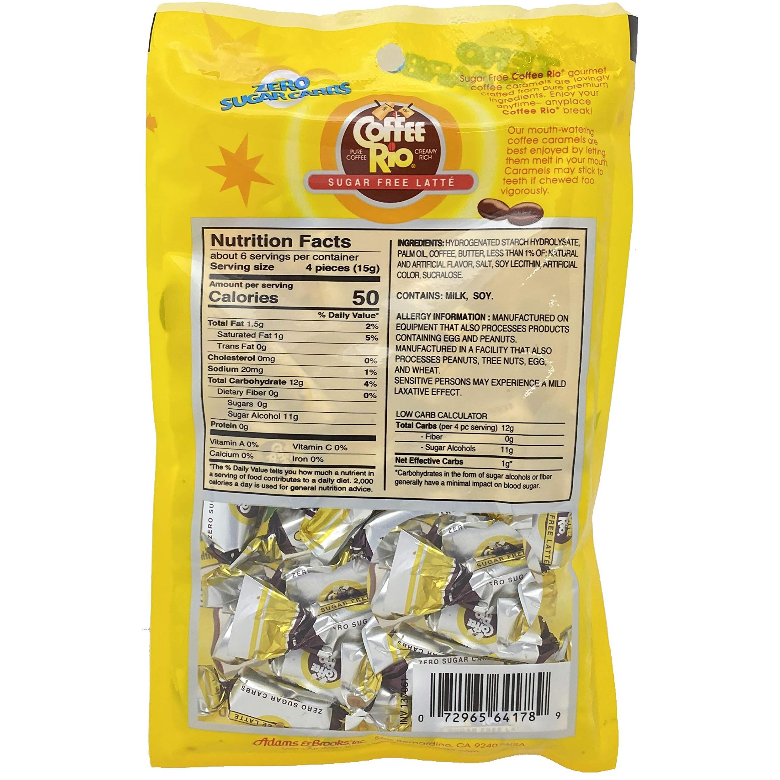 Coffee Rio Sugar Free Coffee Candy Pack Of 4 - 3 Ounces - Zero Sugar Carbs, Made In The Usa, Kosher Candy (Caffe Latte)