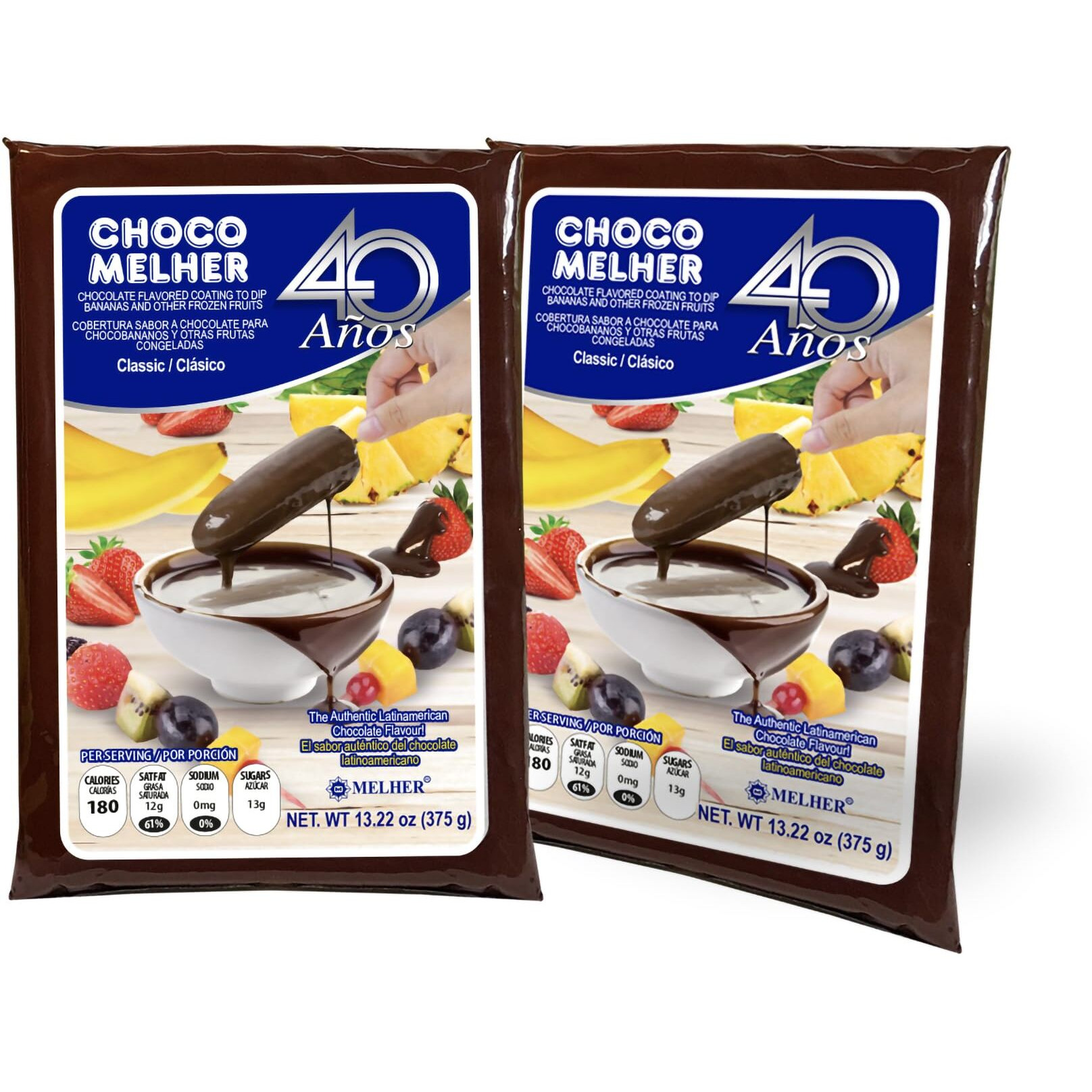 Chocomelher Clasico - 2 Pack Milk Chocolate Flavored Coating For Chocobananos - Cobertura De Chocolate - Best To Cover Frozen Bananas & Strawberries - Traditional Snack From El Salvador - 2 Of 13.22 Oz Bags.