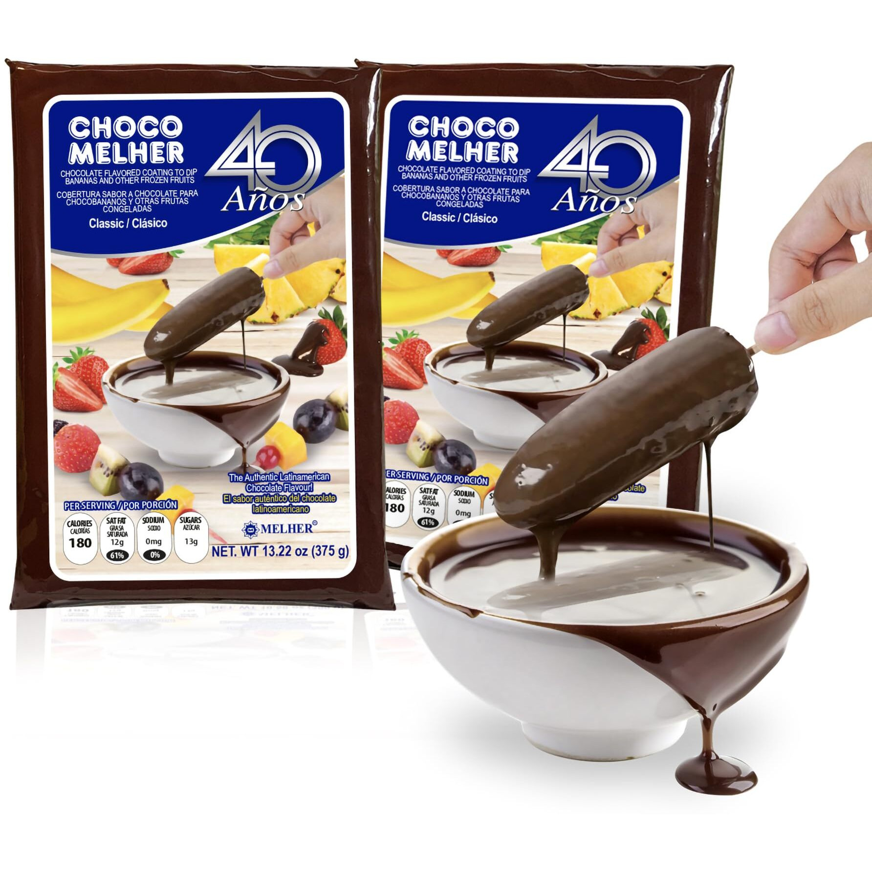 Chocomelher Clasico - 2 Pack Milk Chocolate Flavored Coating For Chocobananos - Cobertura De Chocolate - Best To Cover Frozen Bananas & Strawberries - Traditional Snack From El Salvador - 2 Of 13.22 Oz Bags.