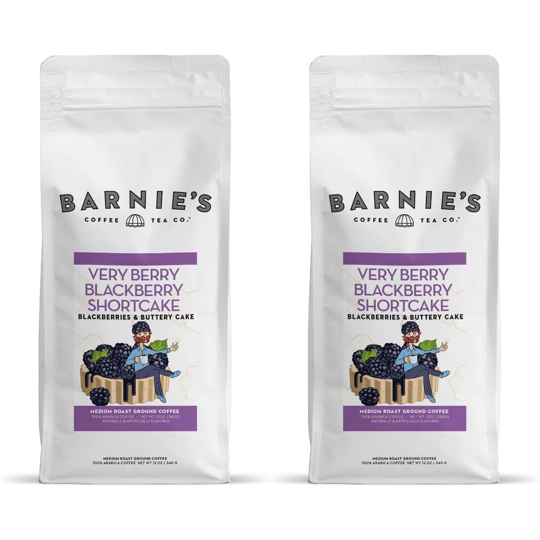 Barnie's Very Berry Blackberry Shortcake Ground Coffee, Blackberry And Buttery Cake Flavor, Medium Roasted Arabica Coffee Beans, 12 Oz Bag (Pack Of 2)