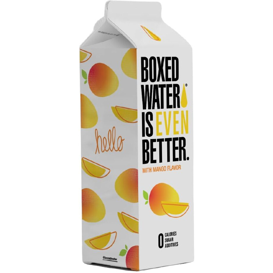Boxed Water 16.9 Oz. (12 Pack) Mango Flavored Water - Purified Drinking Water In 92% Plant-Based Boxes - Zero Calories & Sugar Free, More Sustainable Than Plastic Bottled Water