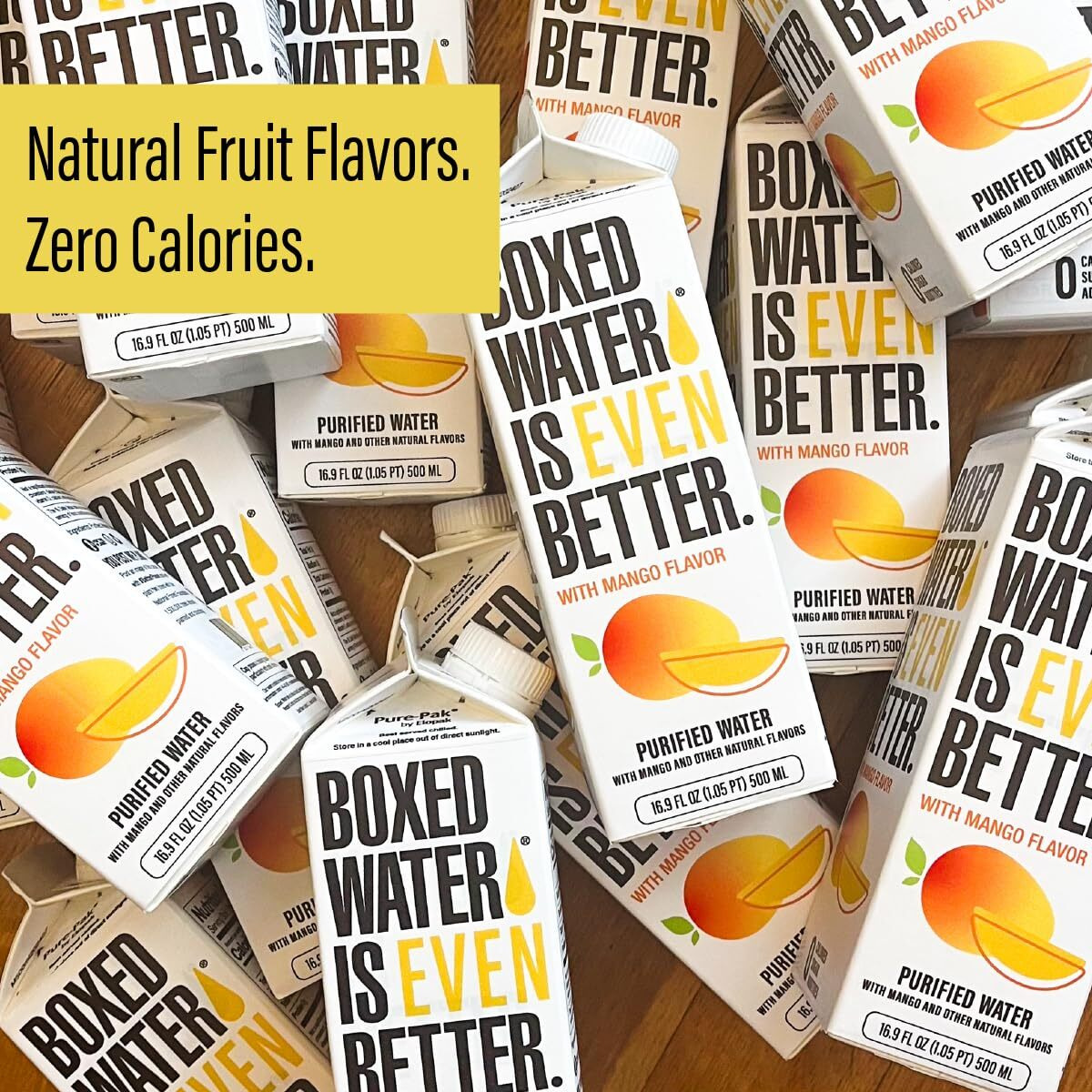 Boxed Water 16.9 Oz. (12 Pack) Mango Flavored Water - Purified Drinking Water In 92% Plant-Based Boxes - Zero Calories & Sugar Free, More Sustainable Than Plastic Bottled Water