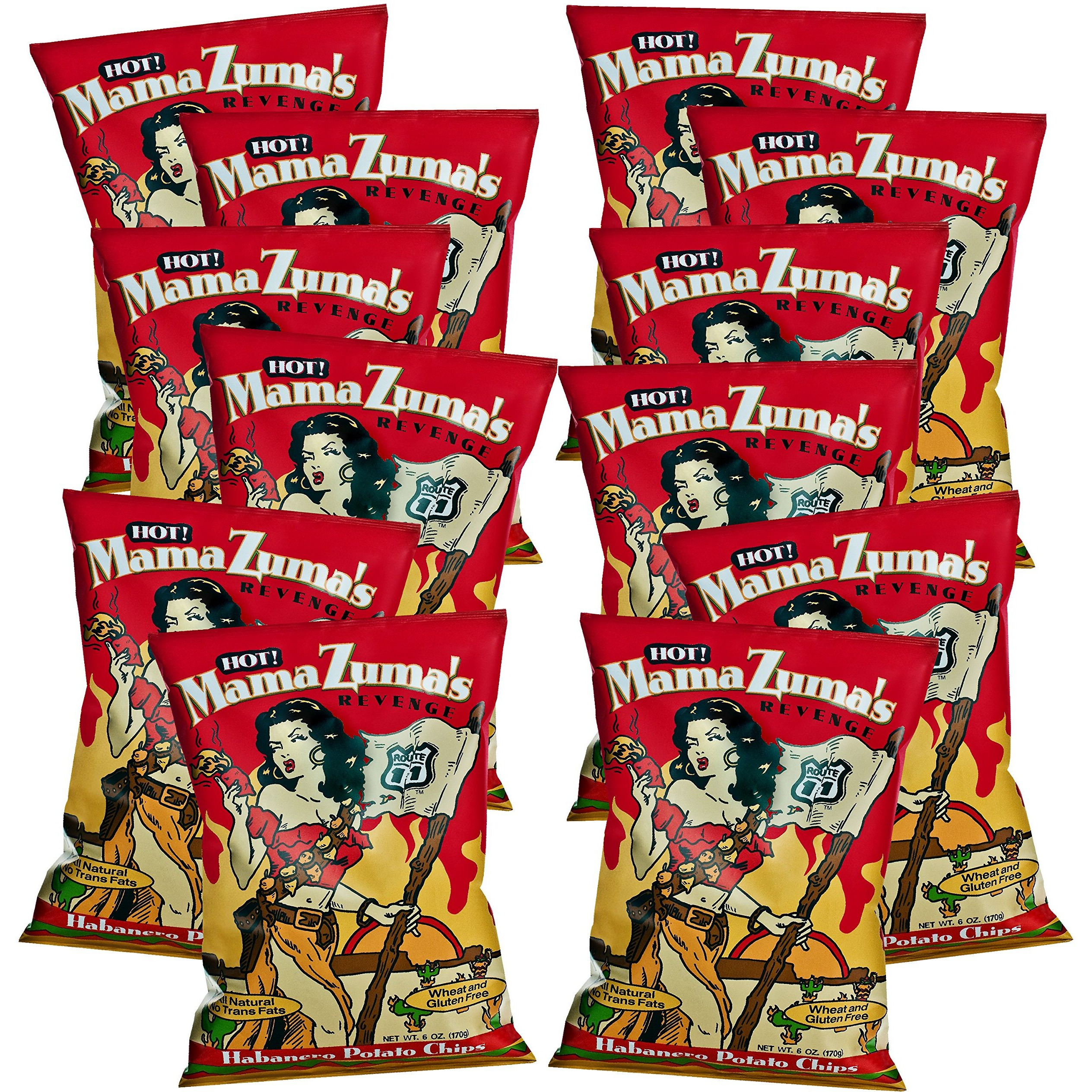 Route 11 Potato Chips  Mama Zuma's Revenge (12 Bags (6 Oz Each)) Hot Habanero Jalapeno Spicy Chips