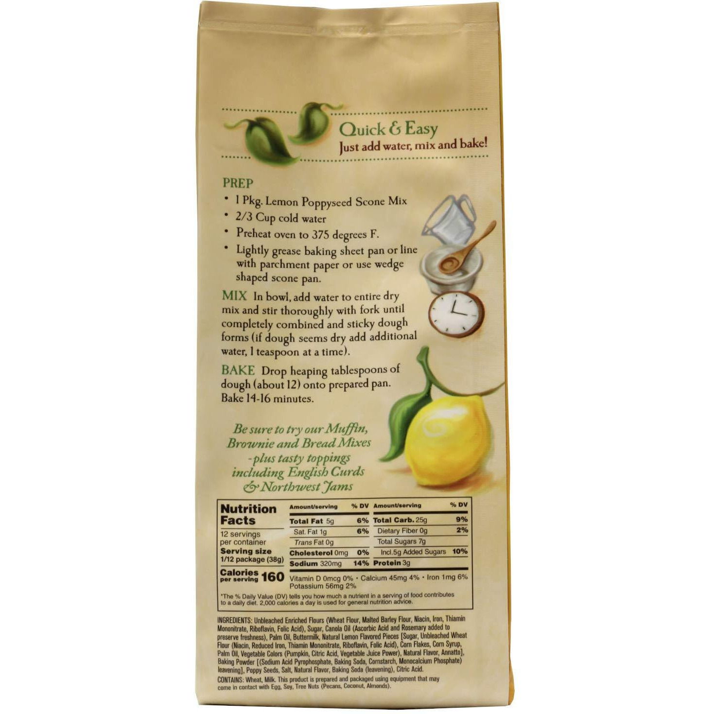 English Scone Mix, Lemon Poppyseed By Sticky Fingers Bakeries - Easy To Make English Scones Fresh Baked, Makes 12 Scones (2 Pk)