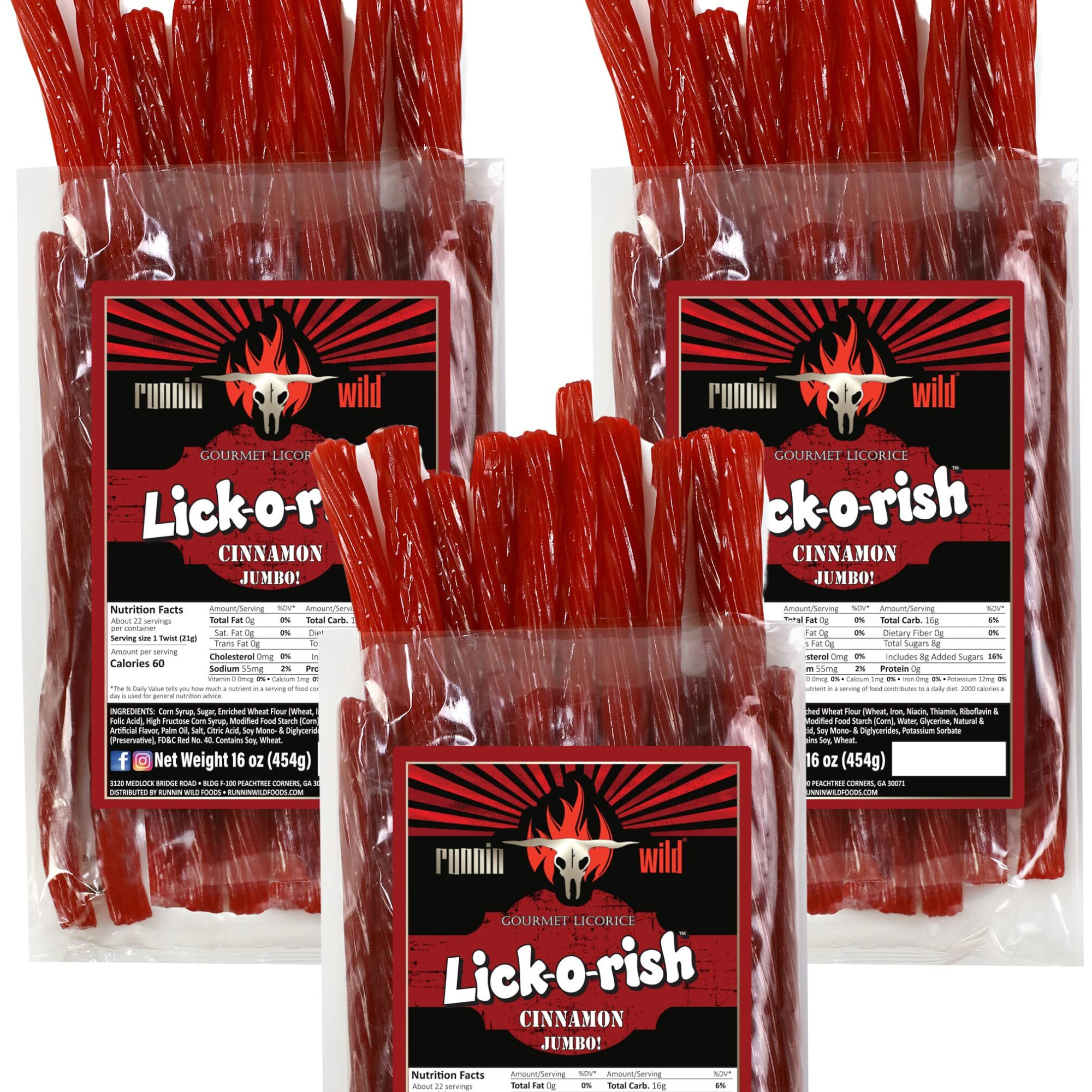 Cinnamon Licorice Twists | Lick-O-Rish, 3 Pounds Total (Set Of 3 Bags, 1 Pound Each)