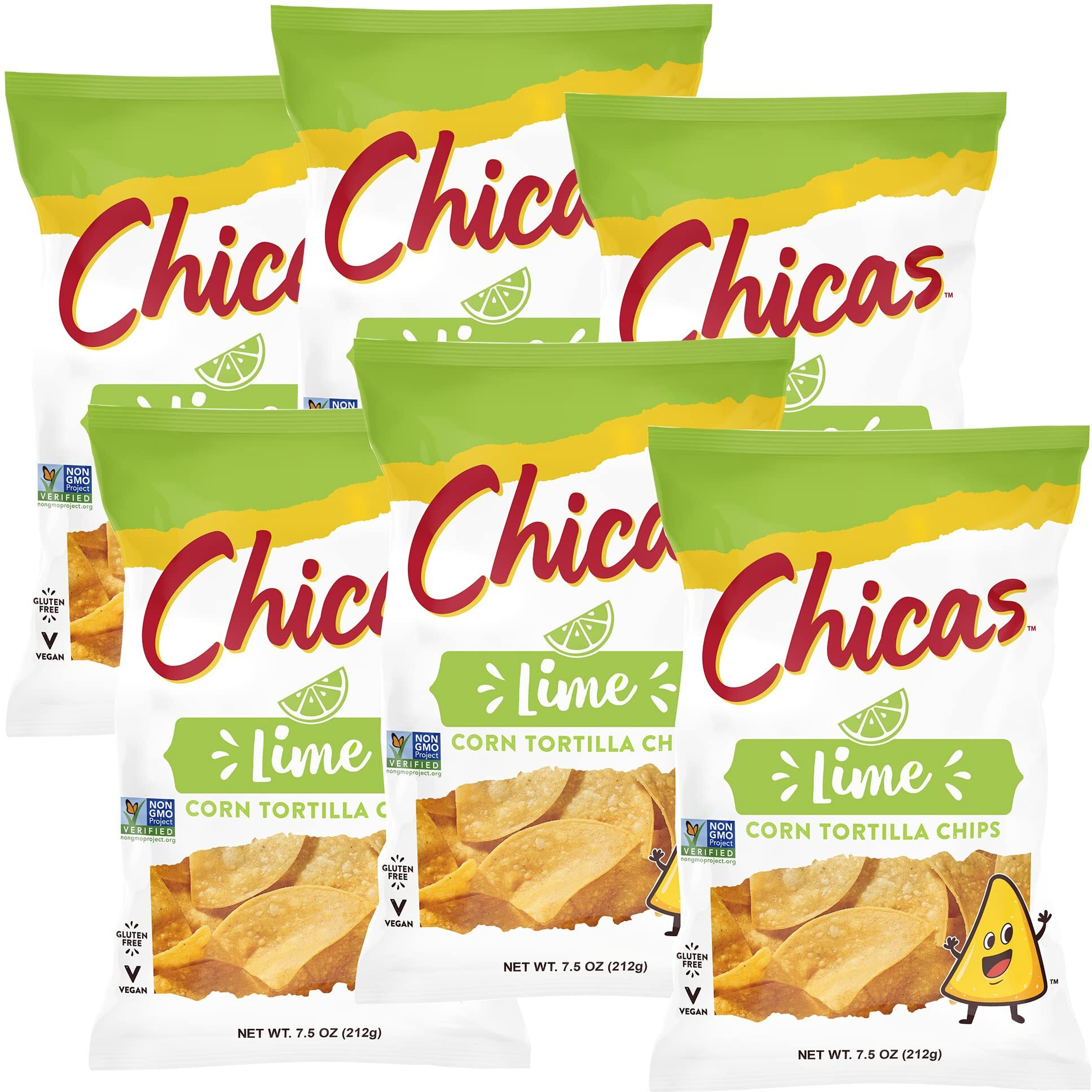 Chicas Tortilla Chips, White Corn Tortilla Chips Lime, Gluten Free, Vegan, Non-Gmo, For Dips, Spreads & More, 7.5 Ounce Bag (Pack Of 6)